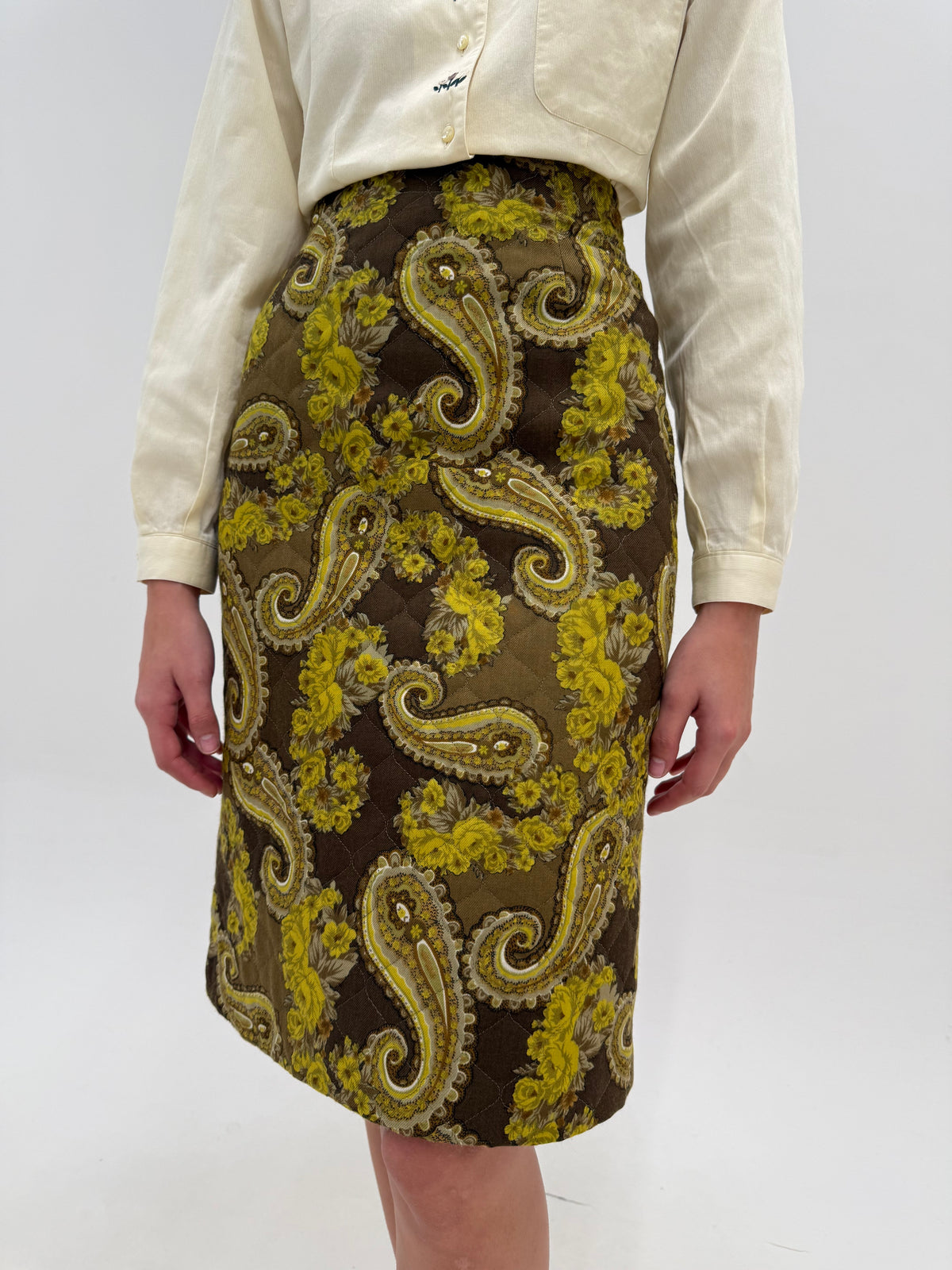 Fustă italiană cu print paisley și culori superbe din mătase fin de lana extrafina