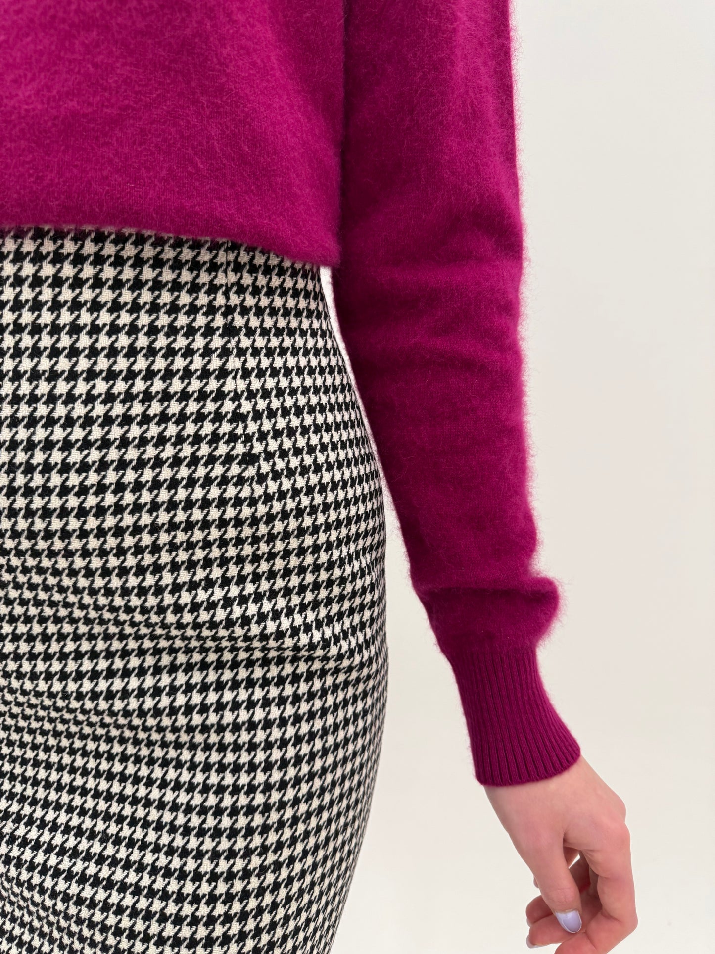 Fustă midi lung cu talie ultra ultra înaltă marcată din lana extrafina pied de coq