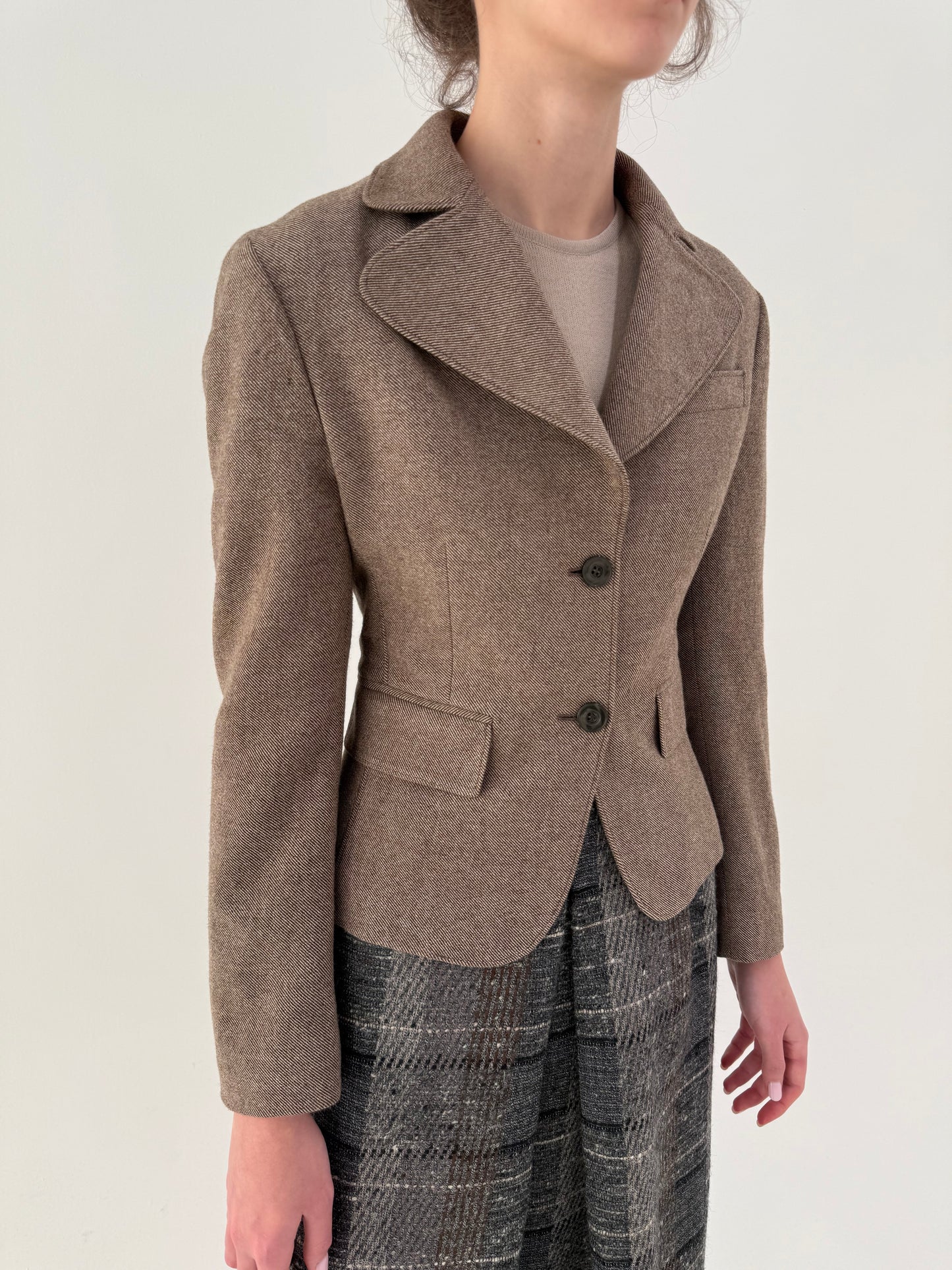 Sacou high end italian din stofă Chevron camel și chocolate brown