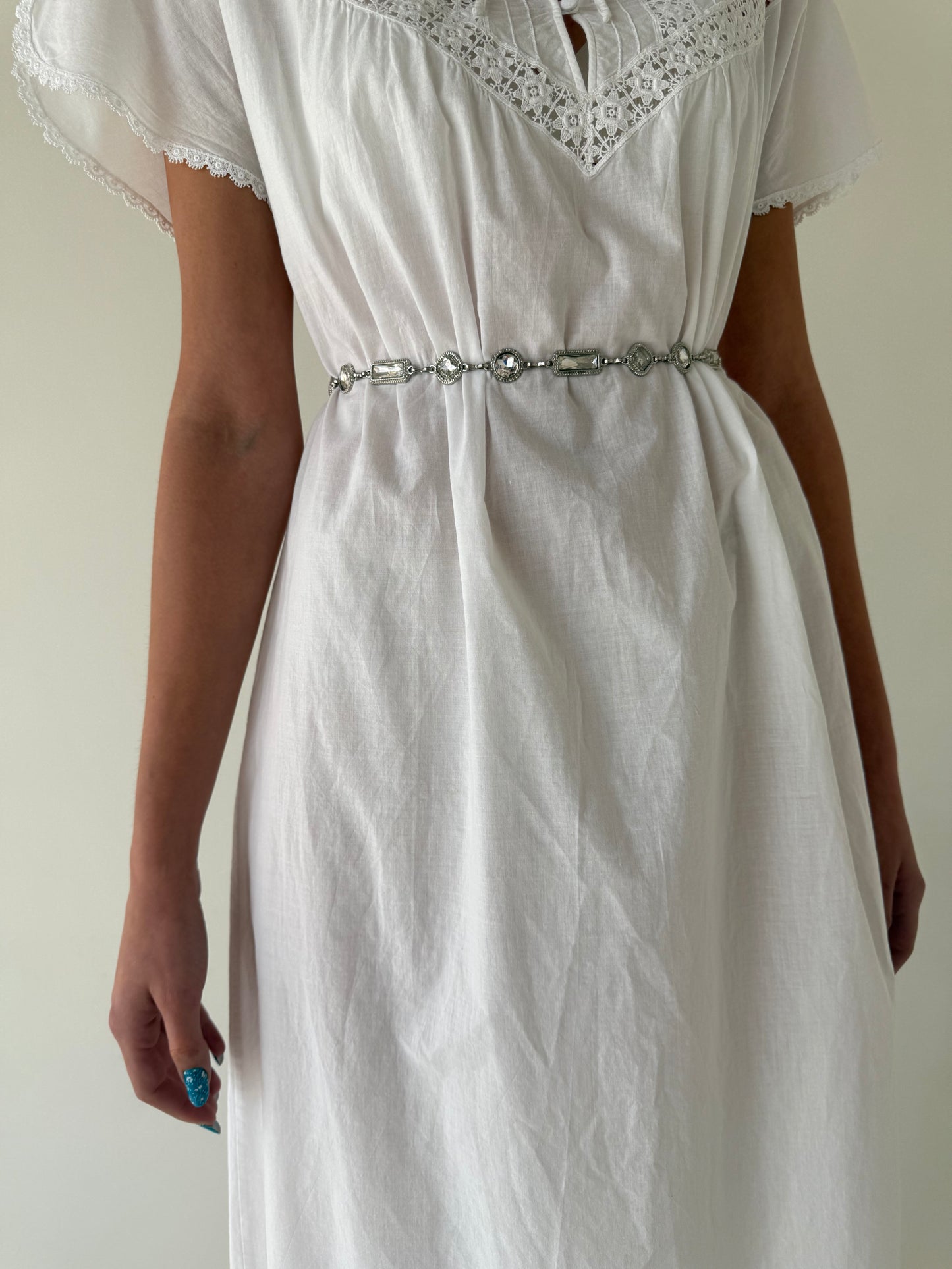 Rochie vintage maxi cu macrame lucrat manual din cea mai fină zonă de bumbac