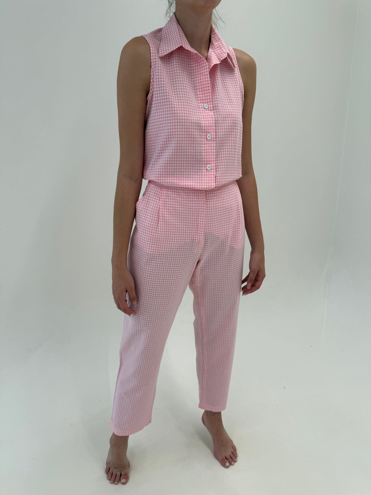 Set gingham din pânză de bumbac powder pink