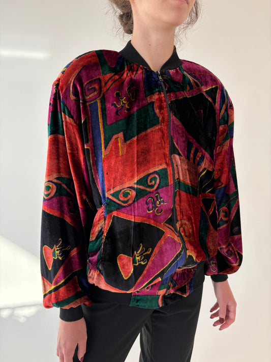 Bomber vintage din catifea în combinație superbă de culori