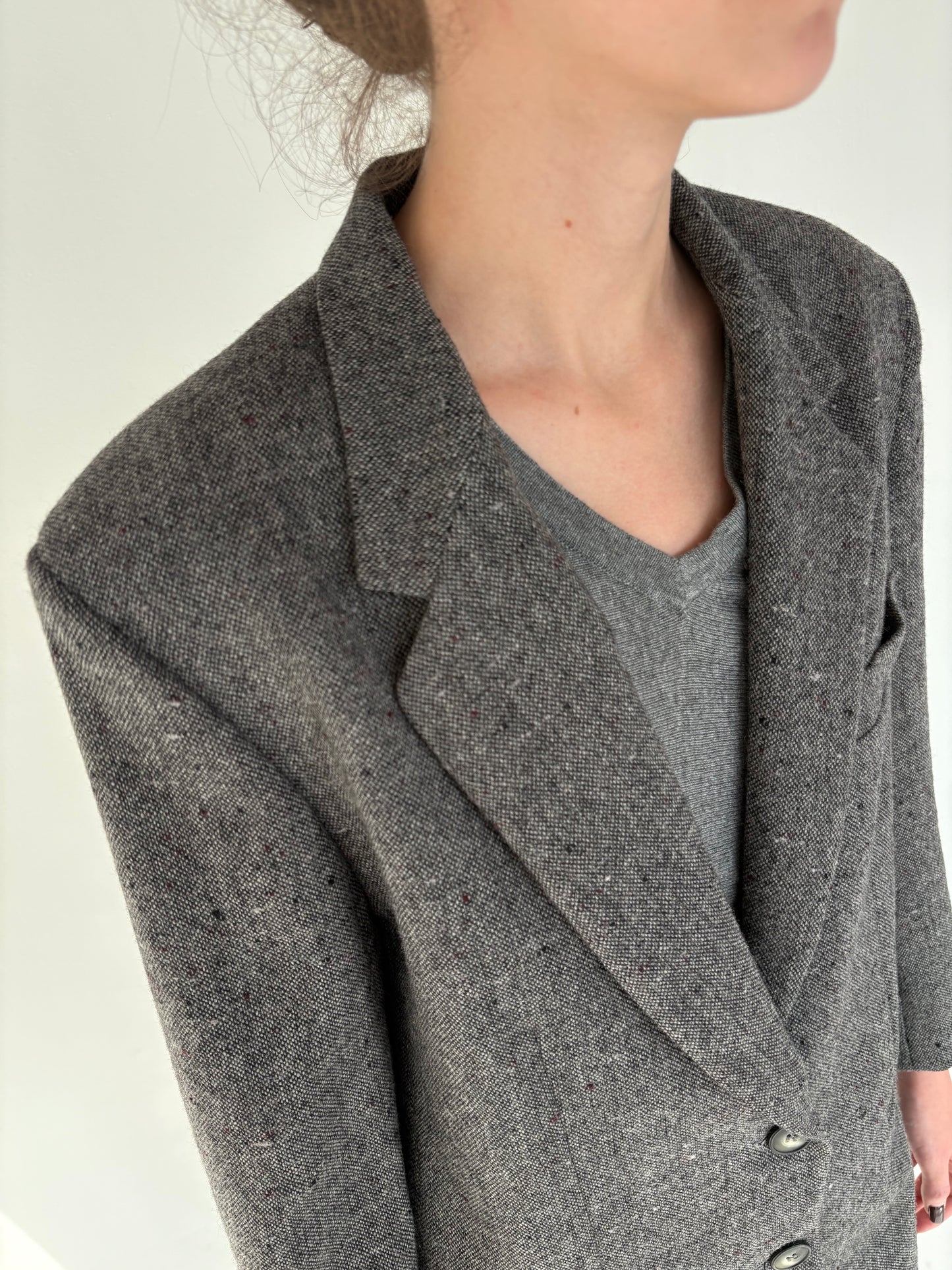 Sacou luxury petite din tweed de alpaka și mohair cu inserții burgundy