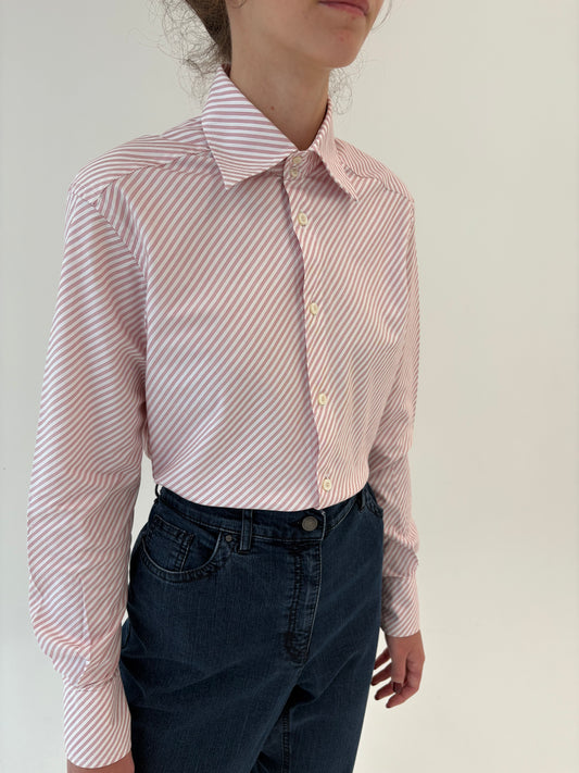 Cămașa luxury italiană cu dungi dark red din poplin gros excepțional