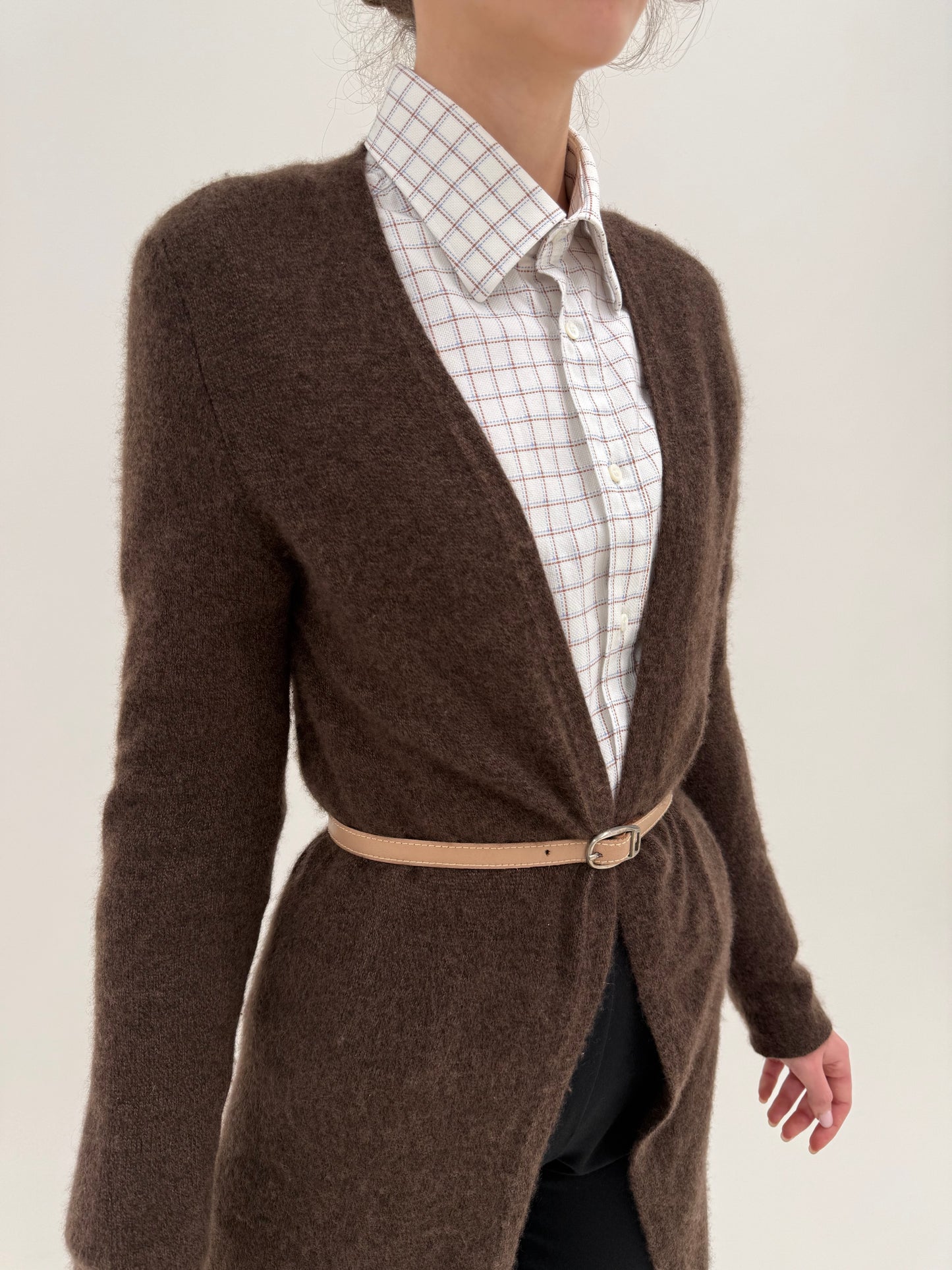 Cardigan maxi tall din cașmir italian chocolate brown multiply