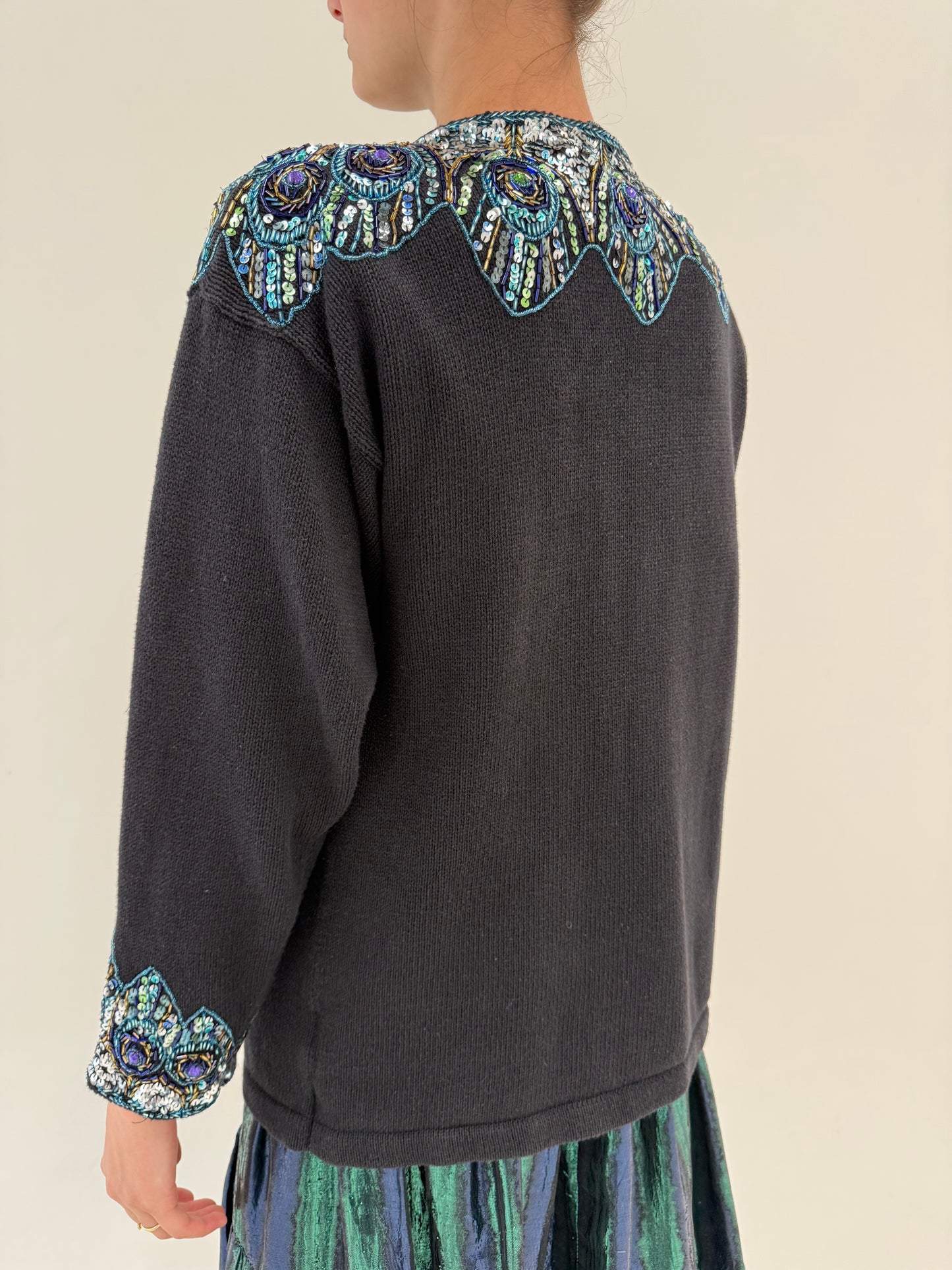 Cardigan italian vintage bijuterie din ramie și bumbac cu aplicații manuale excepționale