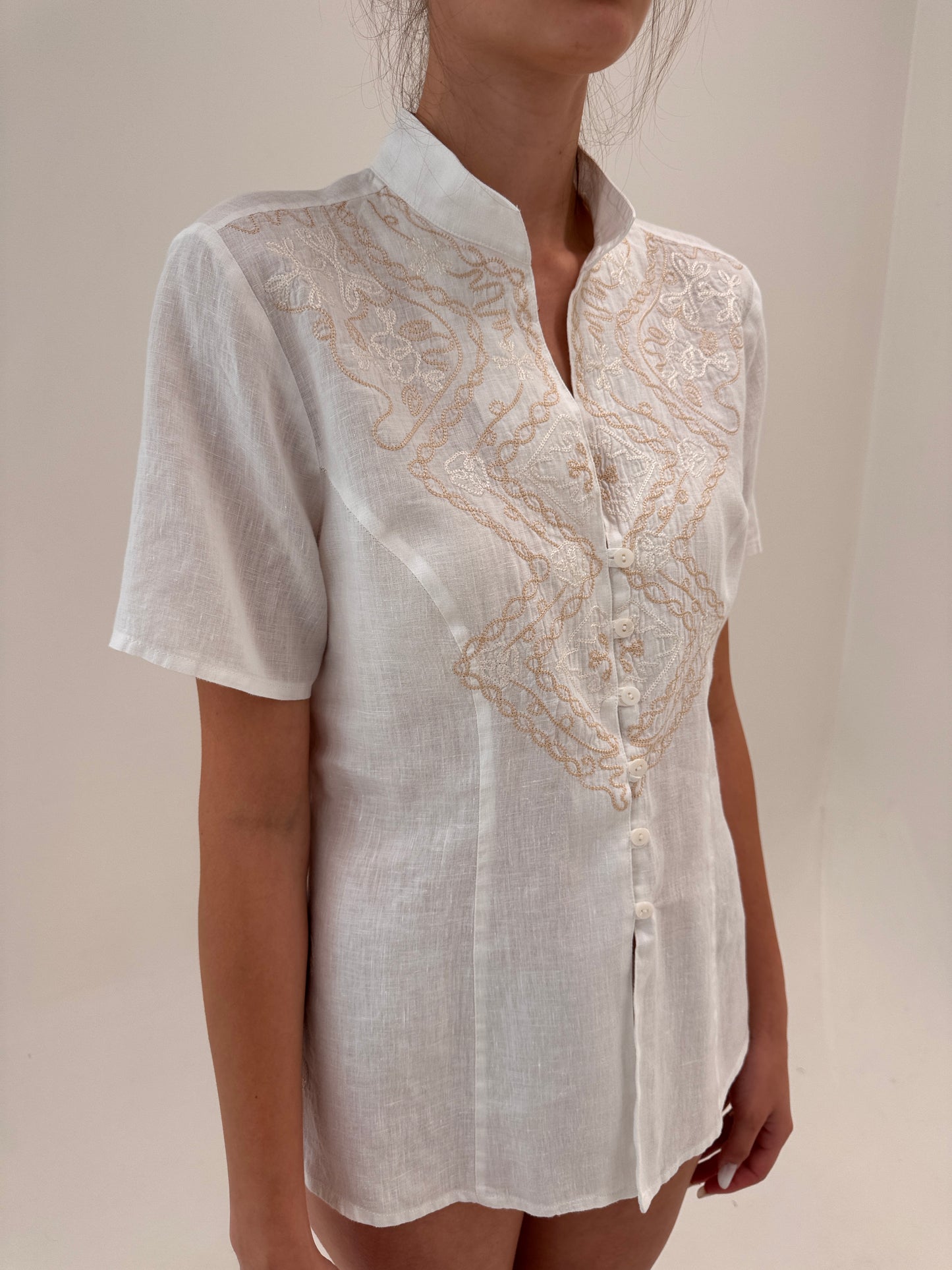 Cămașa luxury Nara Camicie din in cu broderie camel