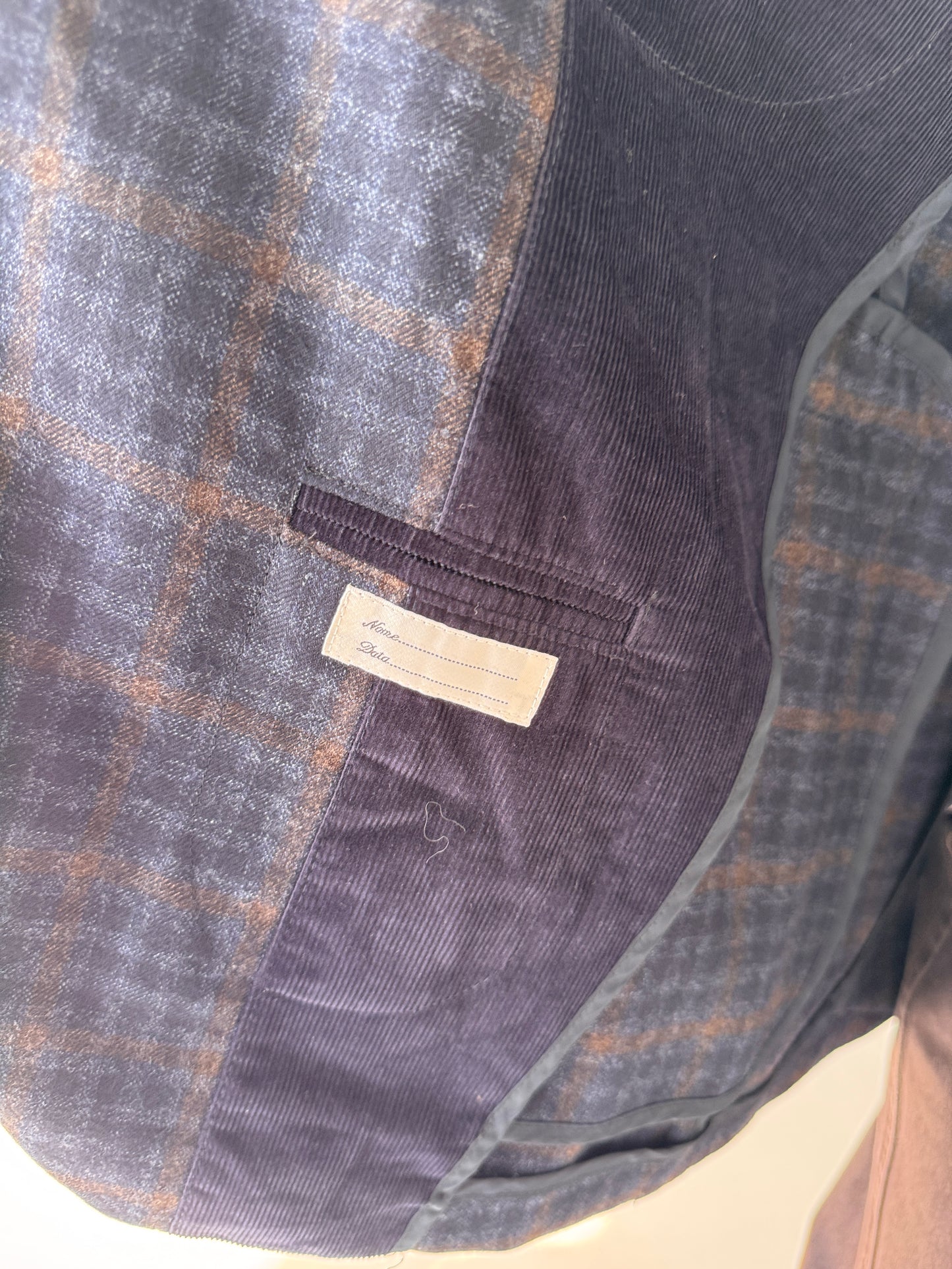 Sacou italian în carouri Navy cu chocolate brown din lana super 110’s