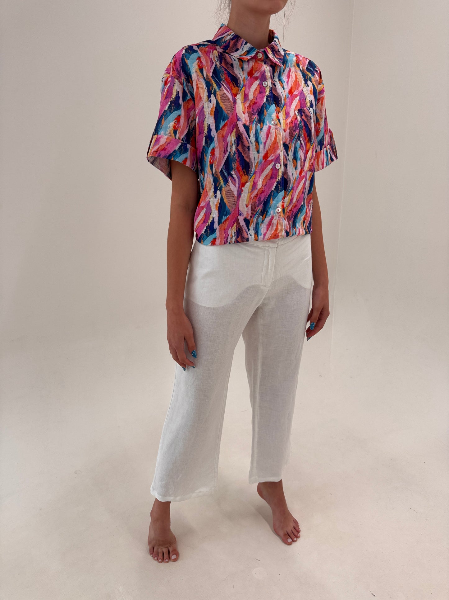 Pantaloni din in premium petite în croi clasic