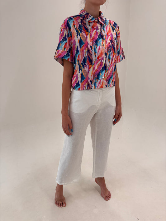 Pantaloni din in premium petite în croi clasic