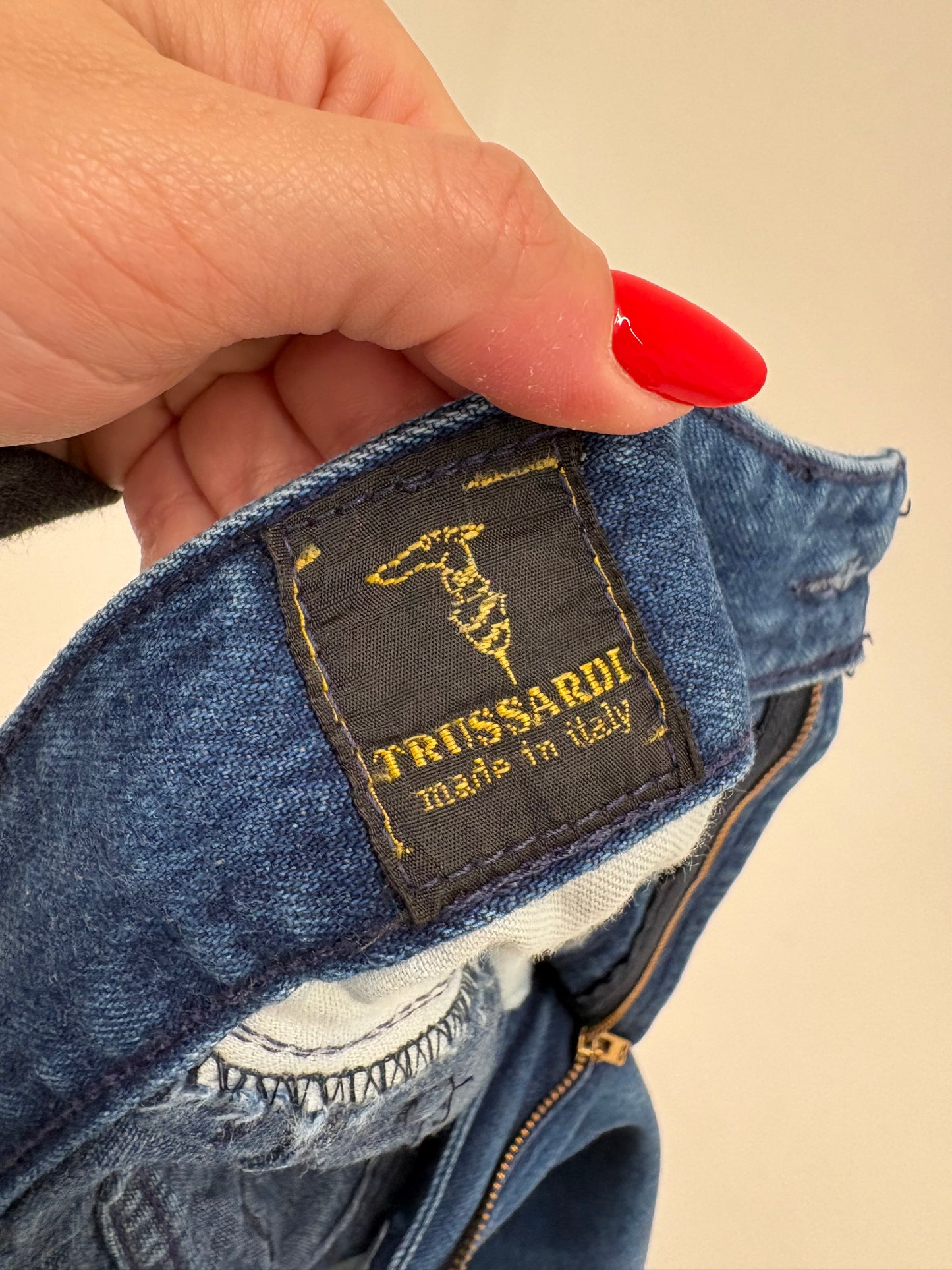 Jeans luxury Trussardi indigo wash cu talie înaltă