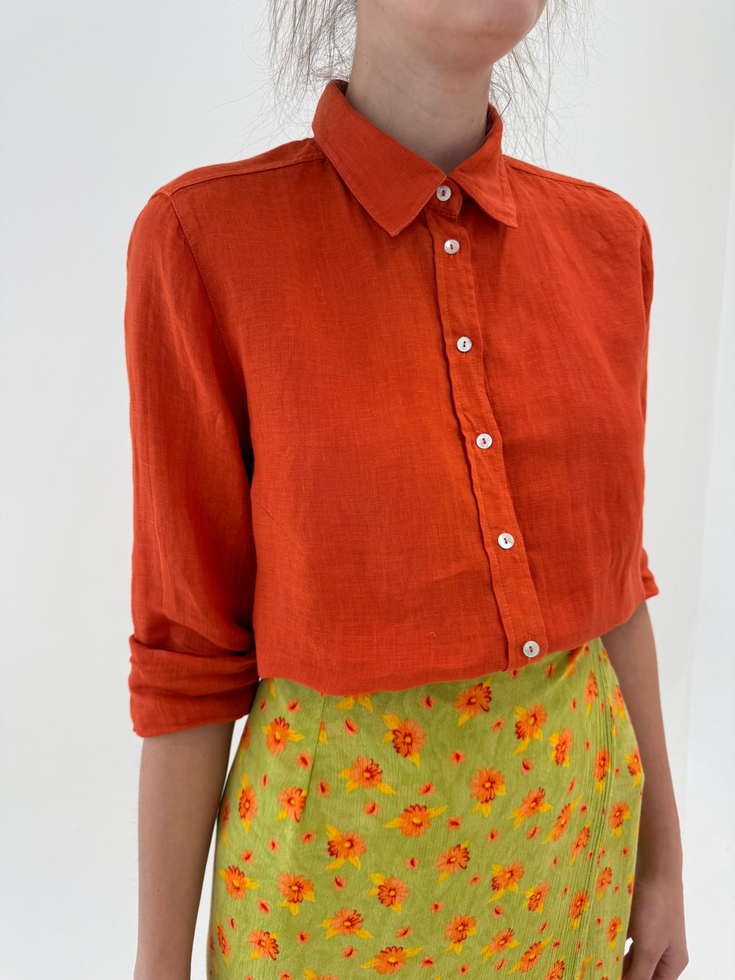 Cămașa pumpkin orange din in în croi oversized