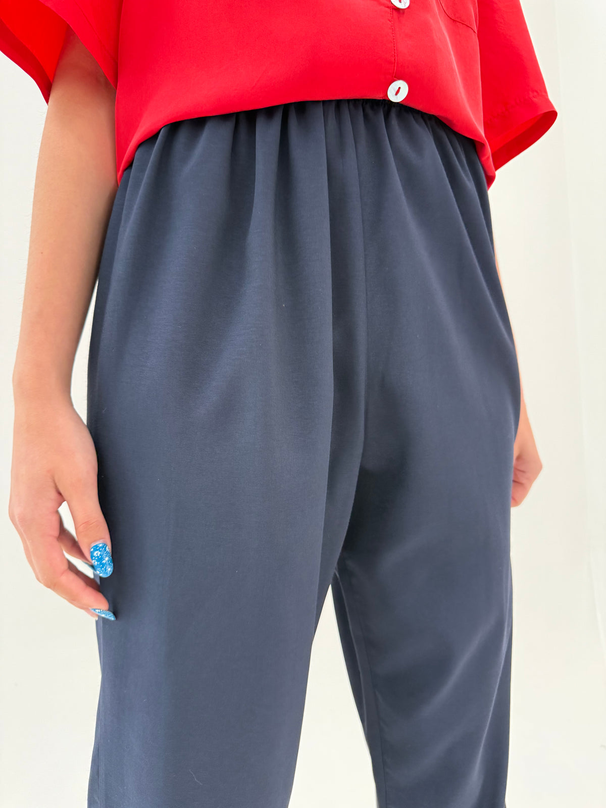 Pantaloni Navy vintage noi cu etichetă și talie ultra înaltă elastică