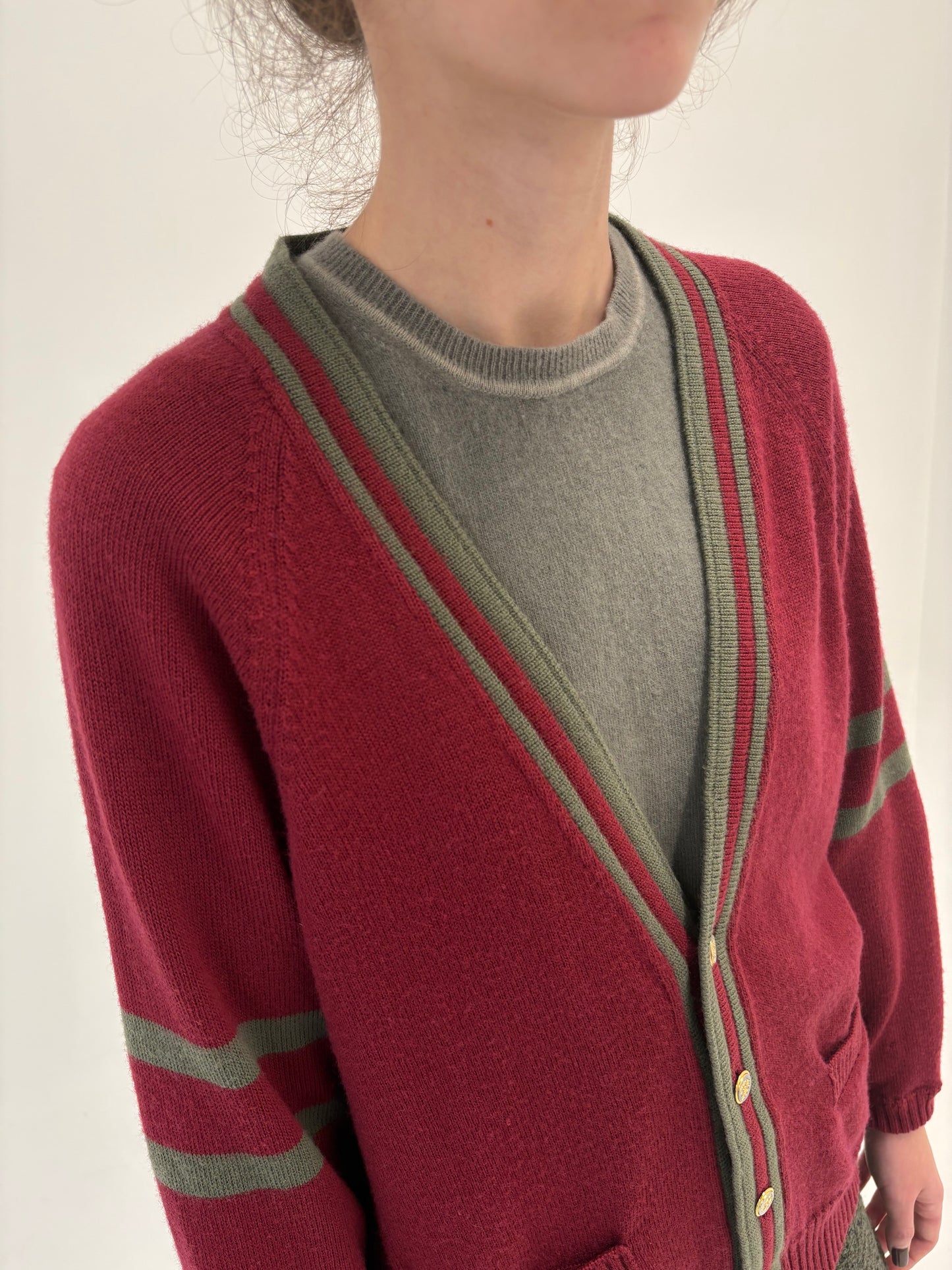 Cardigan vinatge Marsala red din lana excepțională de gramaj mare