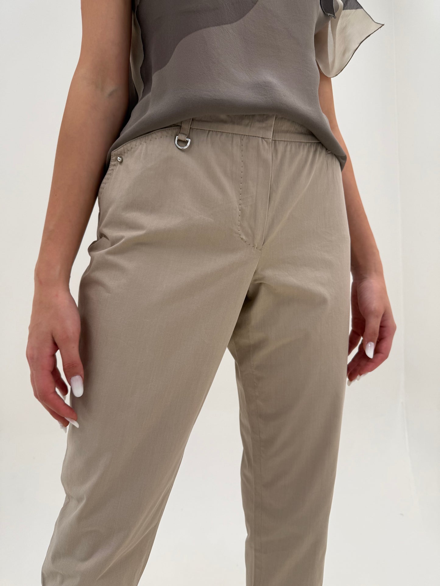 Pantaloni chinos Max Mara camel din poplin de bumbac în croi clasic