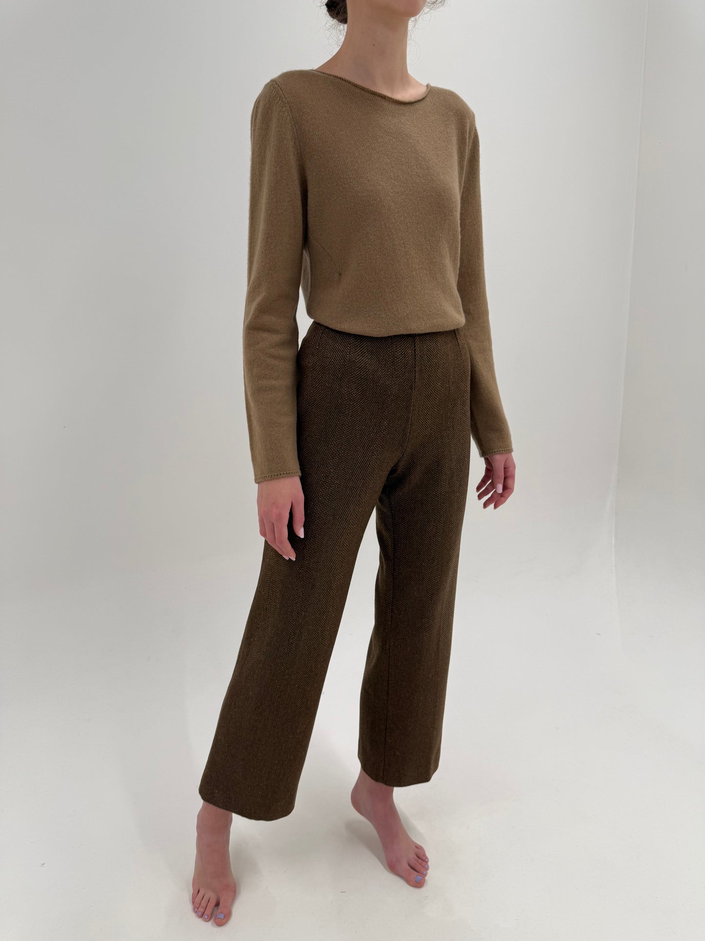 Pantaloni tigareta high end italienești din lana extrafina groasa melanj