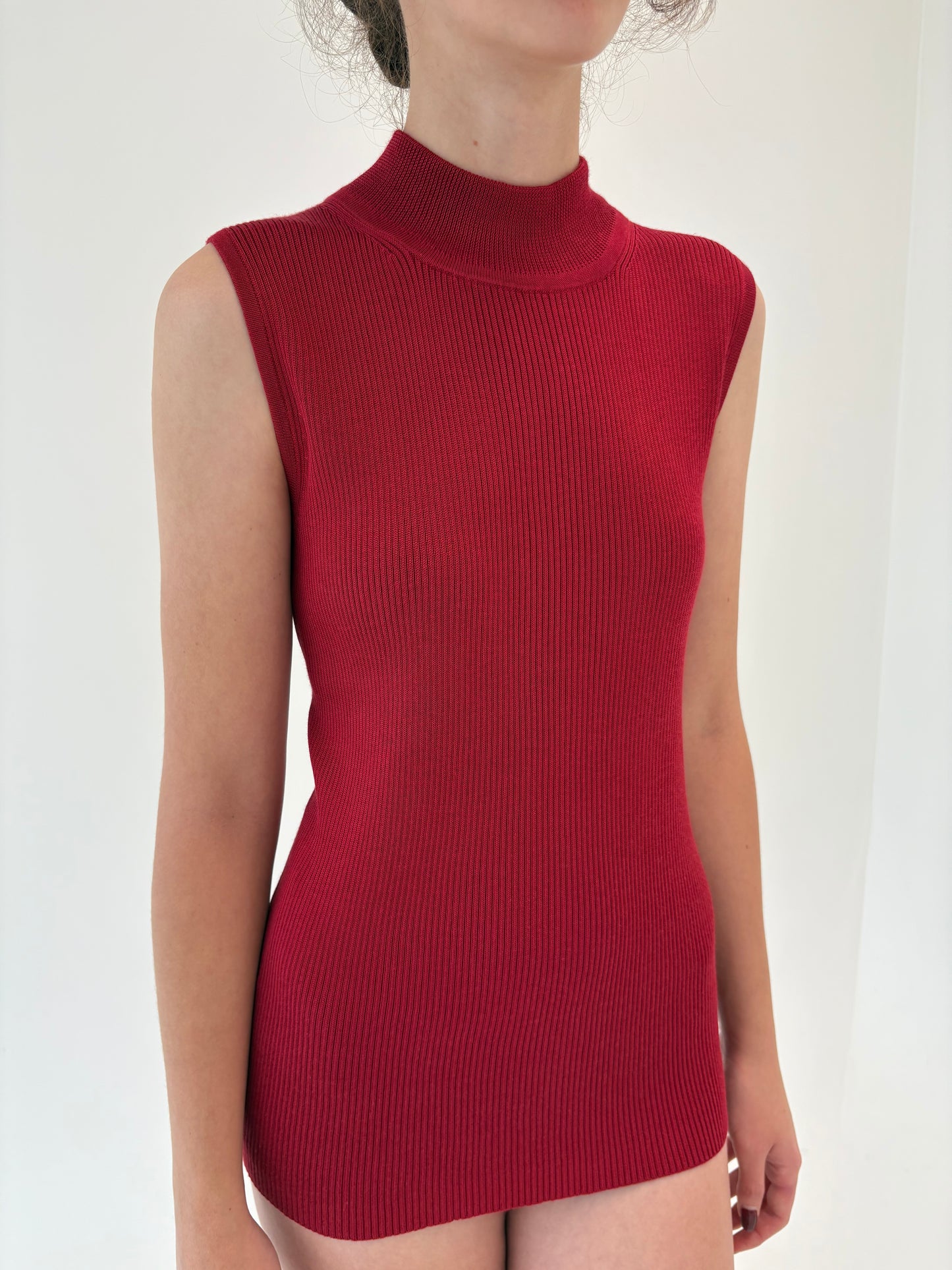 Maleta burgundy din jerse ribbed ușor satinat