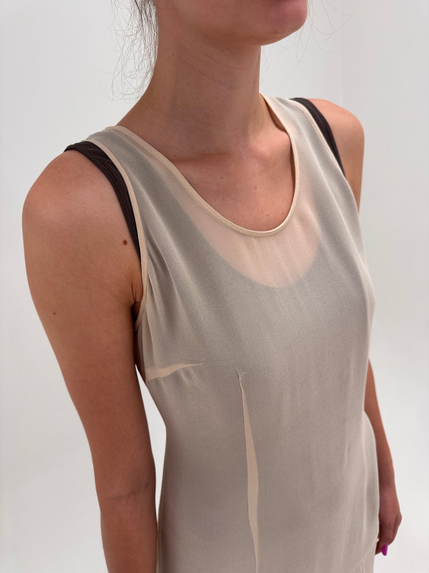 Rochie maxi in stil Jil Sander din 2 rânduri de mătase naturală