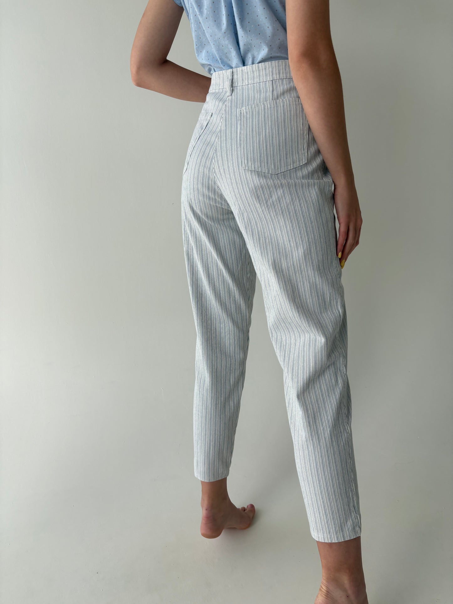 Jeans vintage premium mom fit de vară cu dungi fine verticale