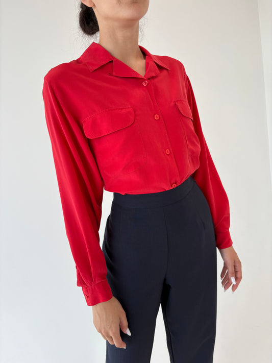 Cămașa vintage cherry red din mătase naturală