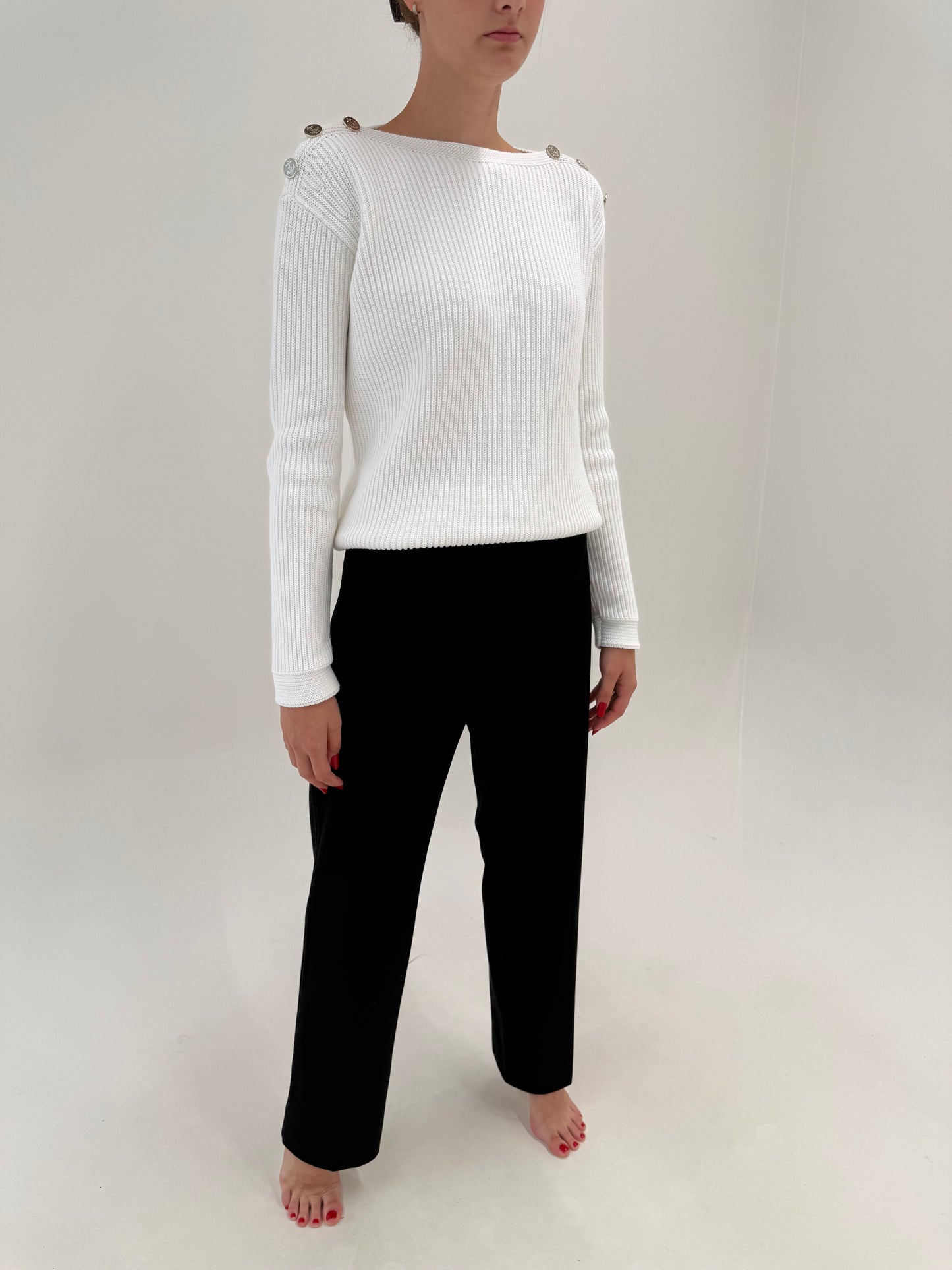Pantaloni negri Max Mara tall din twill gros de bumbac modelatir în croi drept