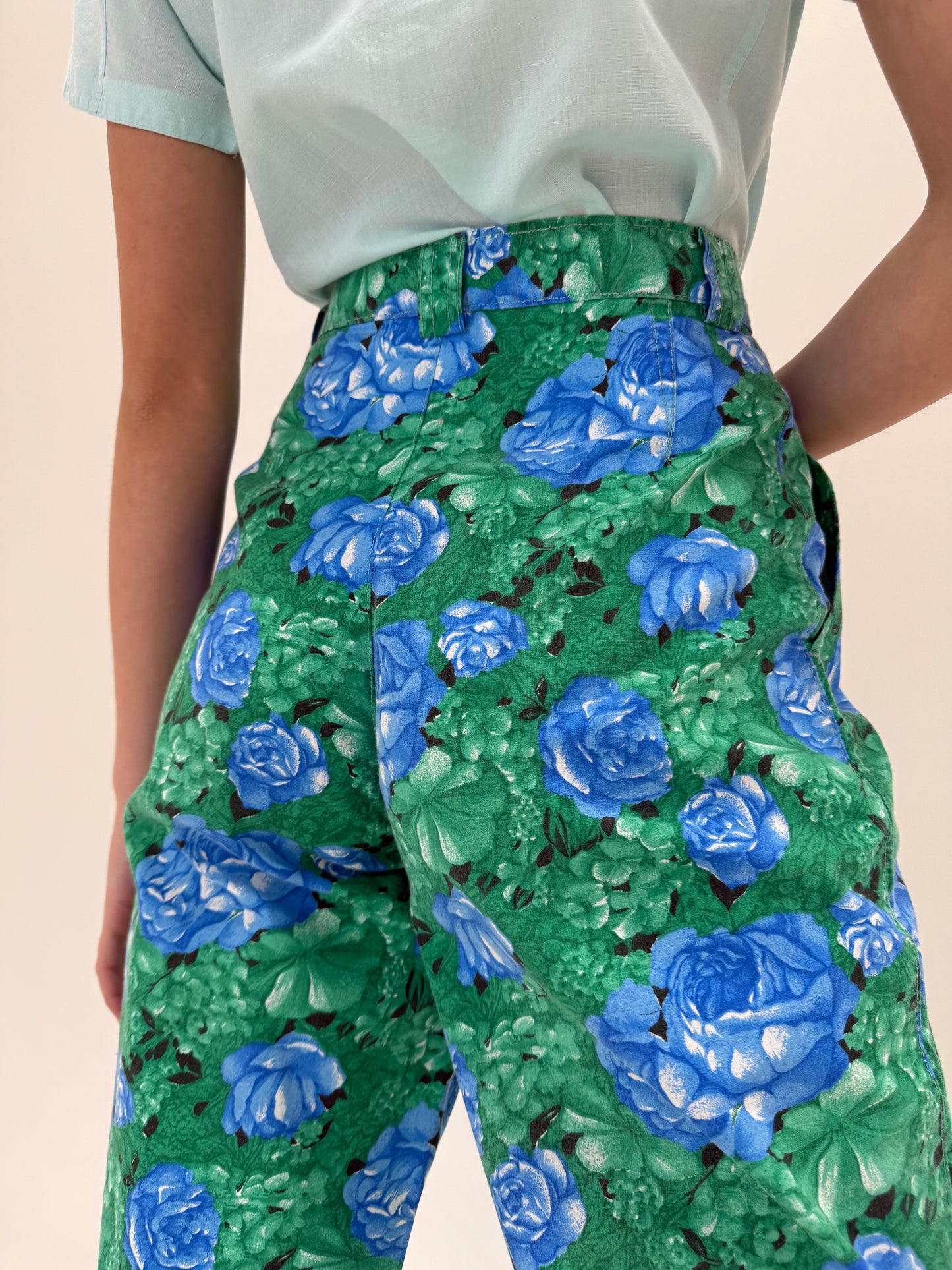 Pantaloni vintage petite cu talie ultra înaltă din pânză de bumbac