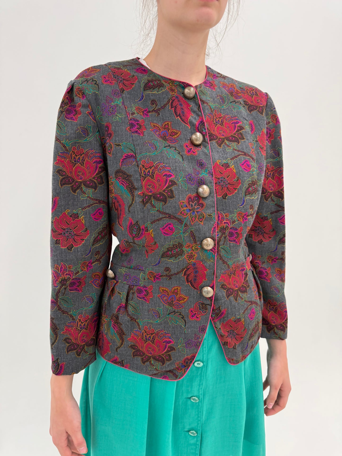 Sacou vintage petite cu print floral delicat din stofita lightweight
