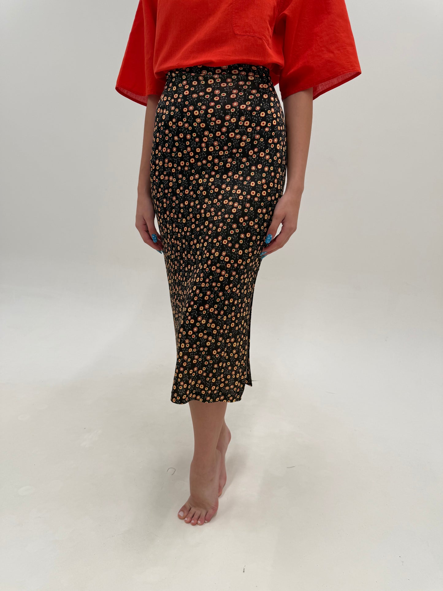 Fustă vintage Versace neagră din jerse extrafin subțire modelator spre maxi