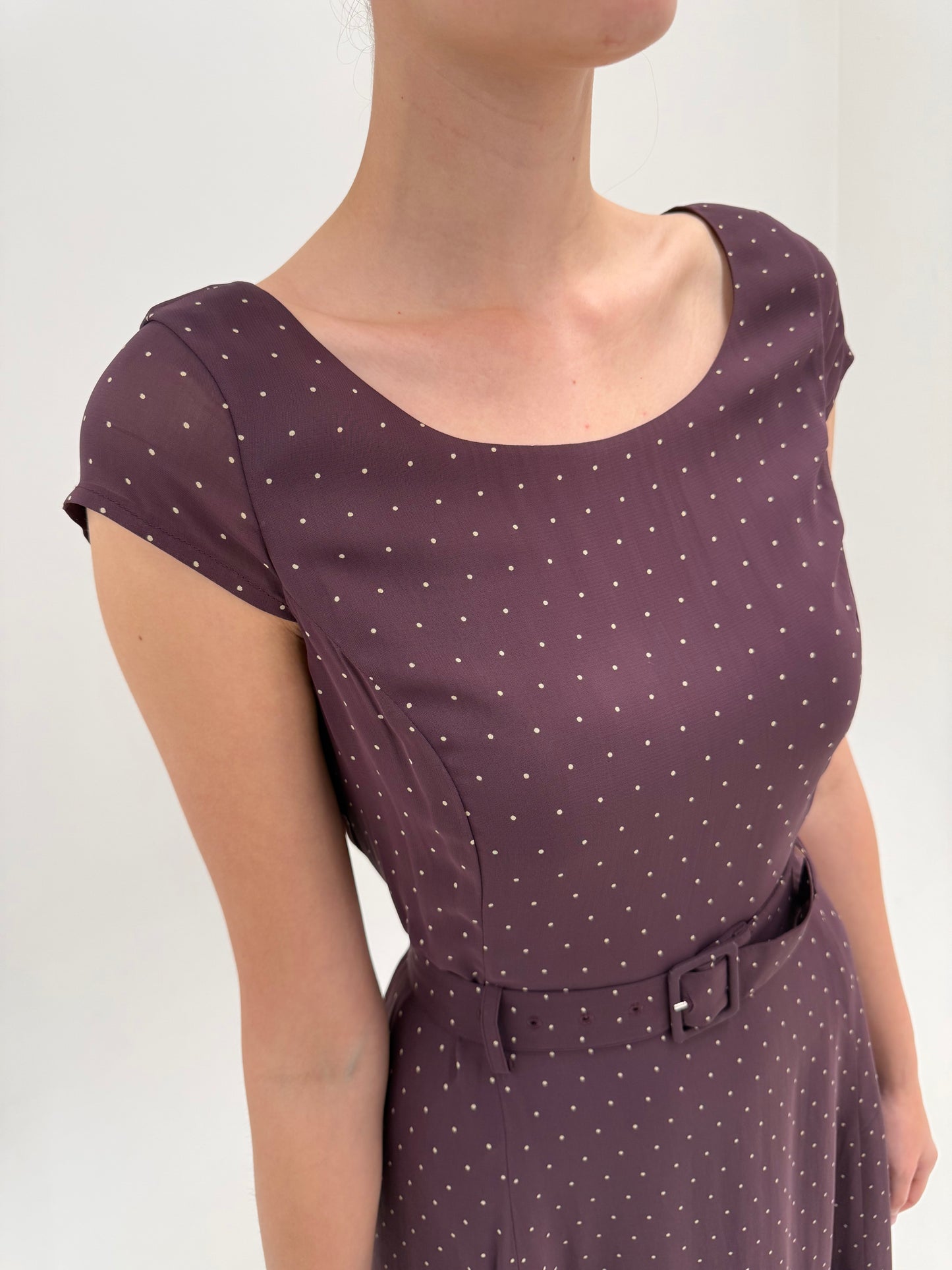 Rochie maxi cu buline și centură proprie de brand super premium vintage