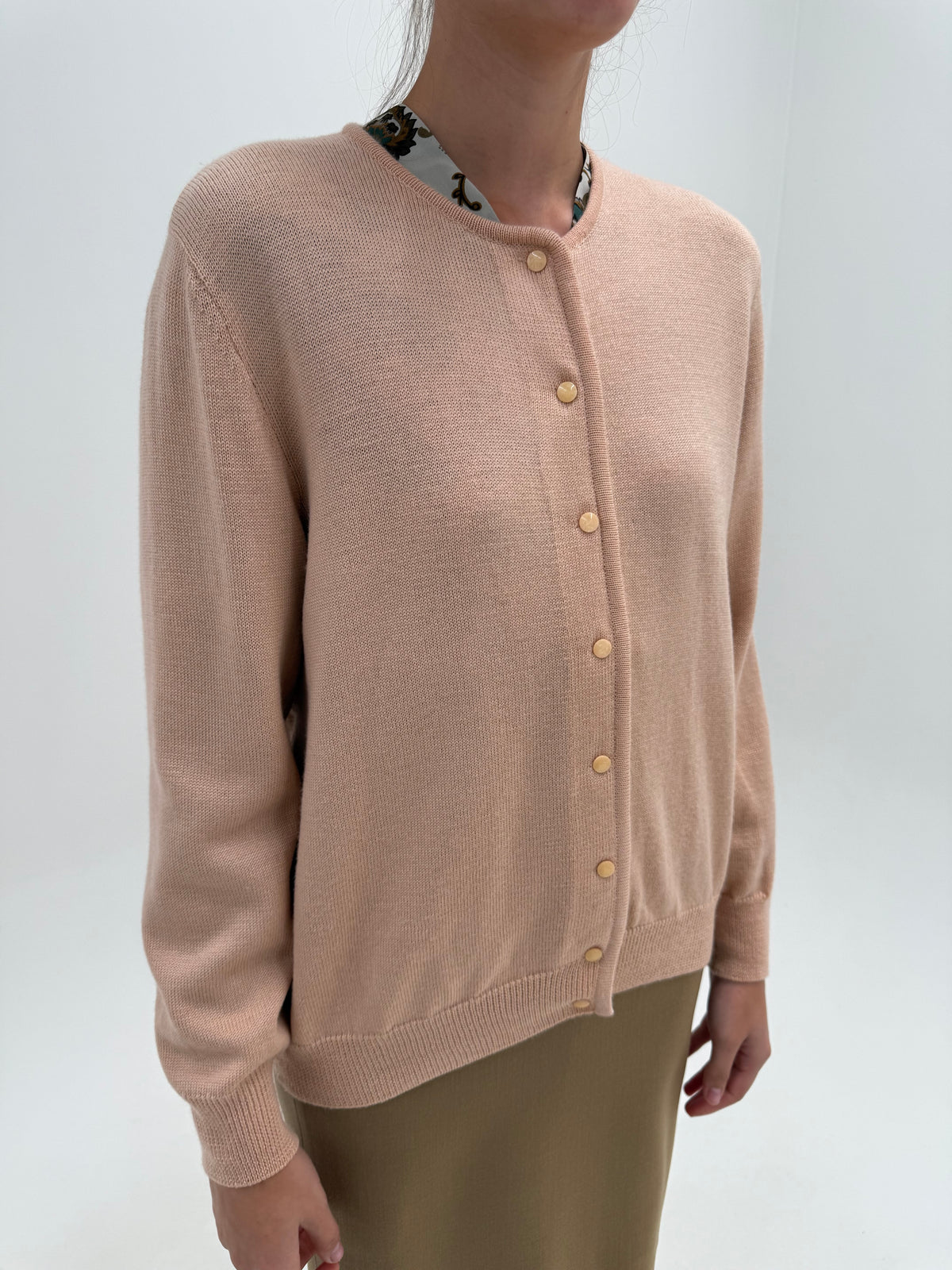 Cardigan vintage dusty powder Pink din lana extrafina