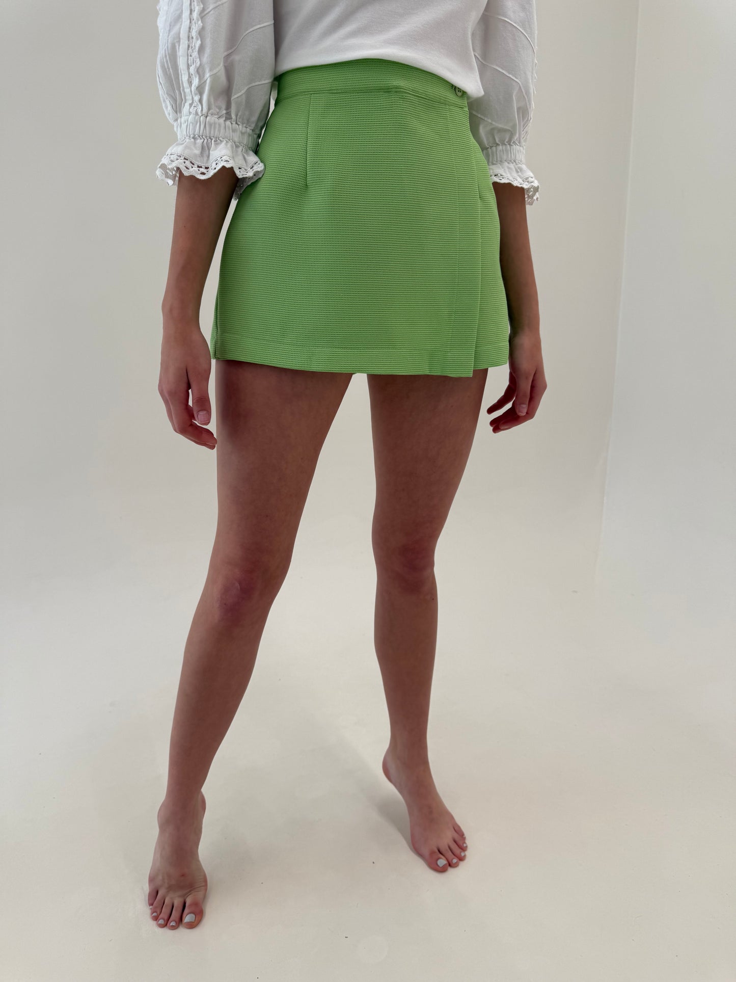 Set vintage din twill verde crud cu top cambrat și fustă pantaloni mini