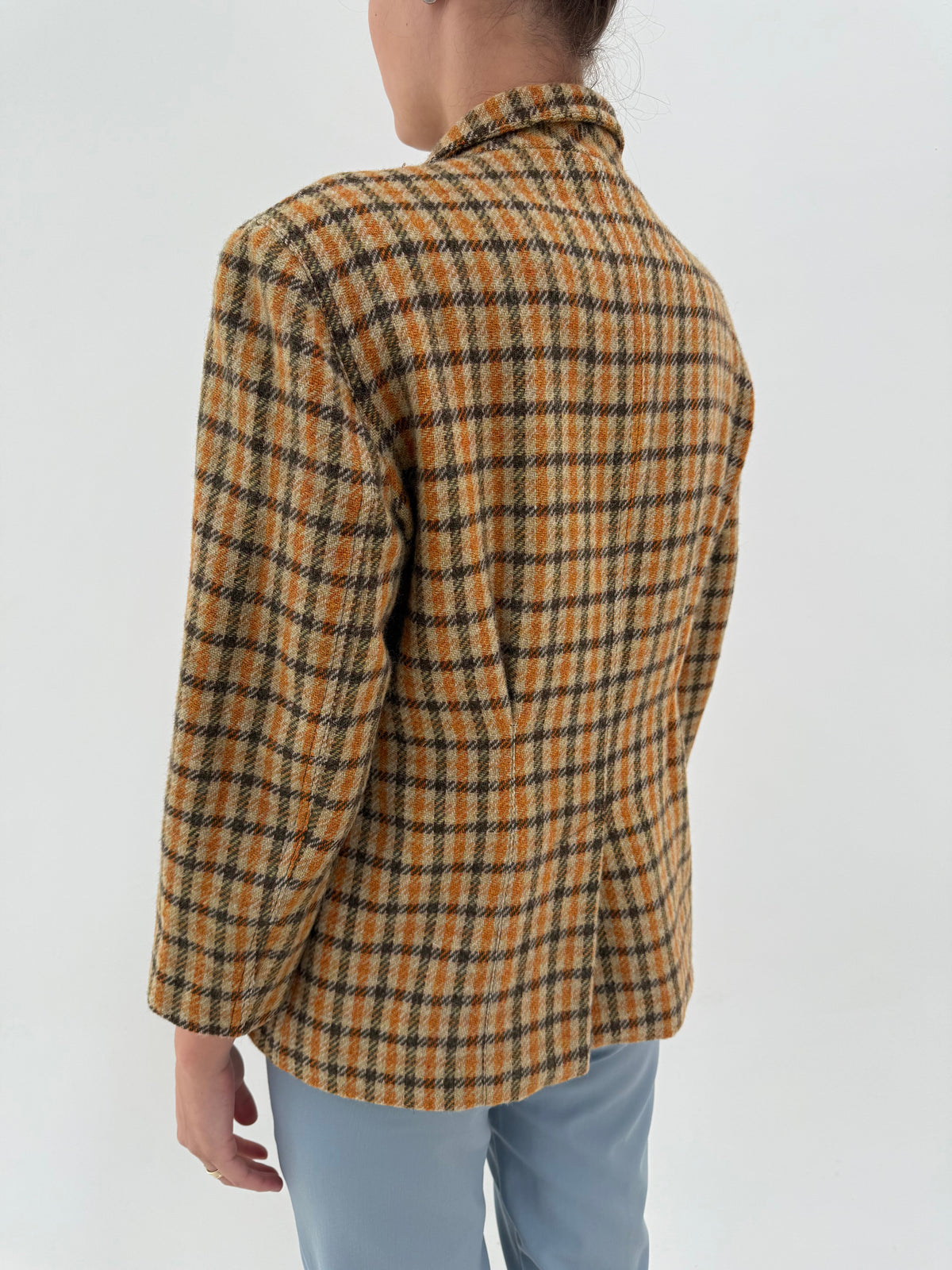 Sacou petite Alberta Feretti petite cambrat din tweed gros de lana camel