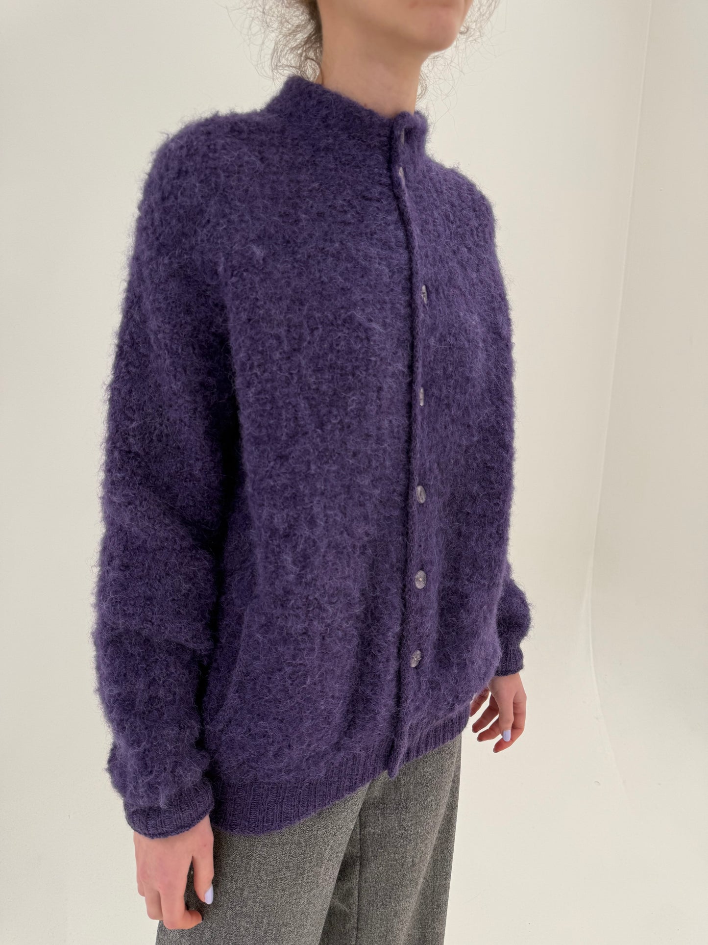 Jacheta tip Bomber din tricot gros din mohair și lana cu buzunare