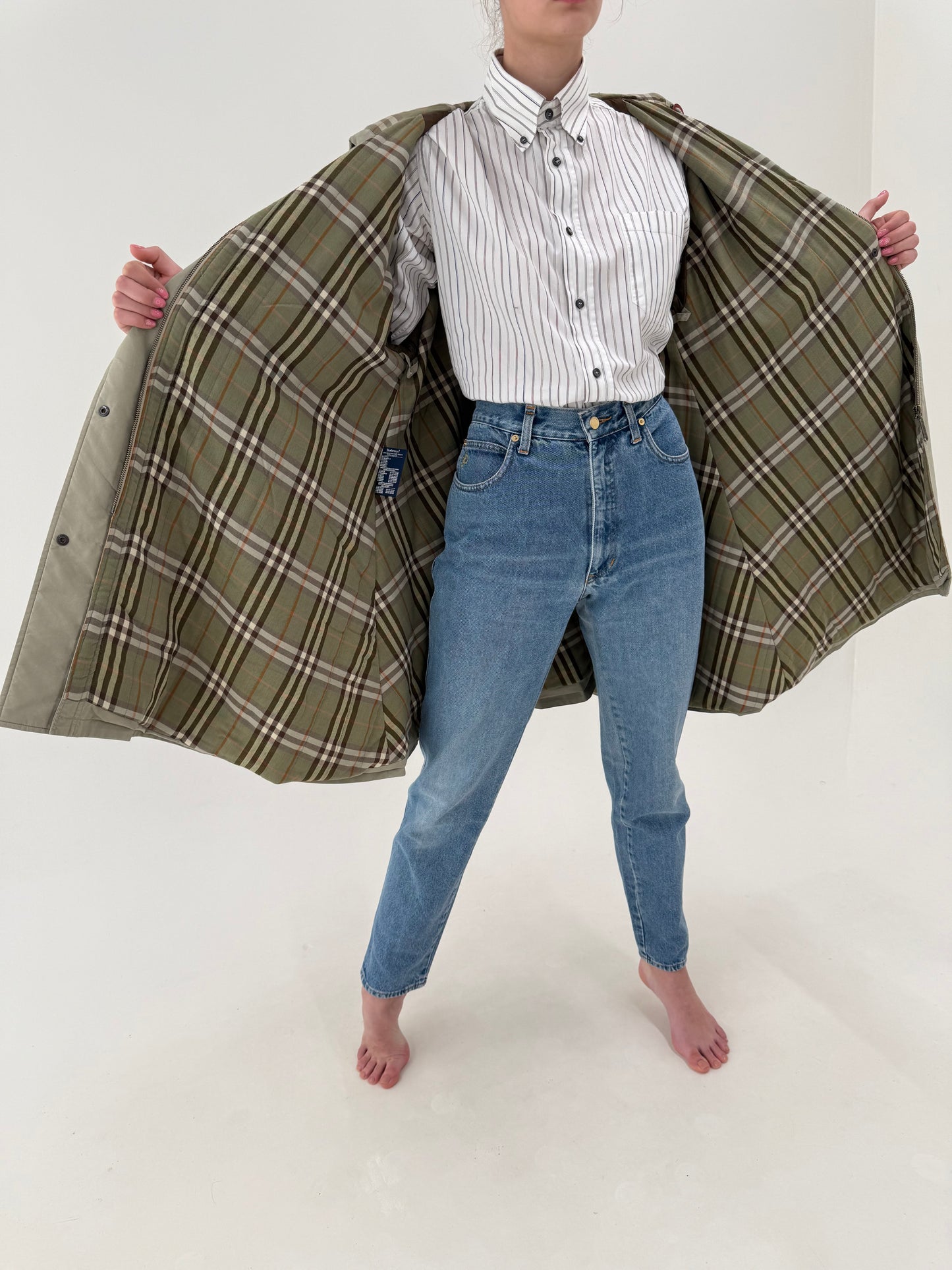 Parka vintage Burberry very light sage green cu glugă