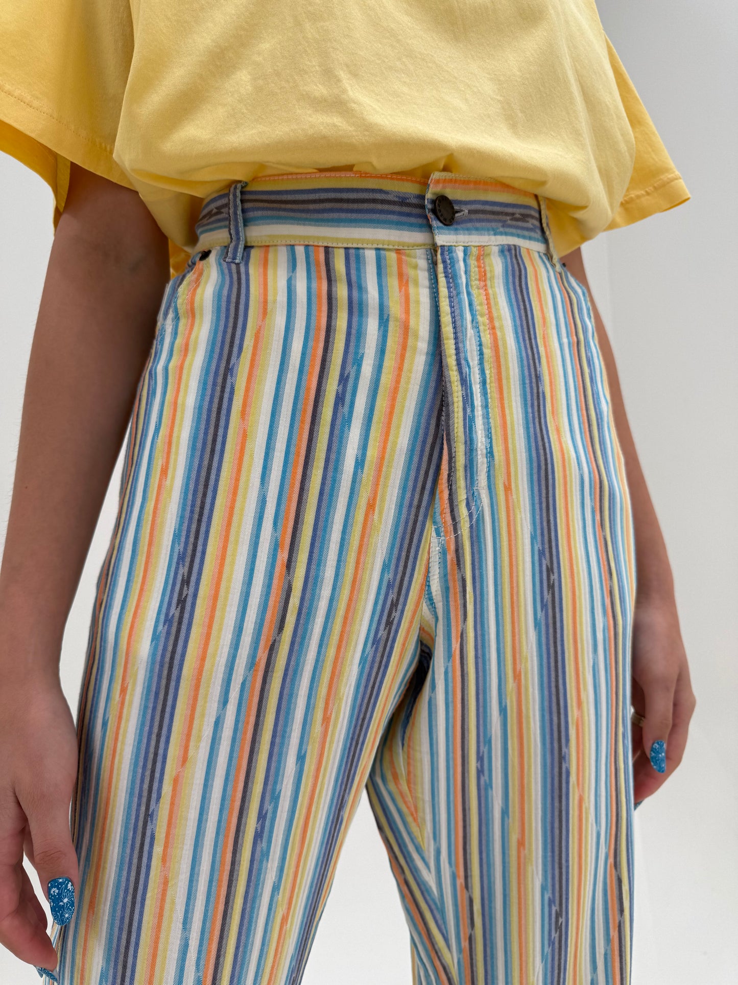 Pantaloni Missoni tall în dungi din bumbac excepțional de vară moale