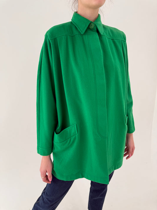 Jacheta Missoni verde tare în croi drapat revenit în trend din lanita extrafina