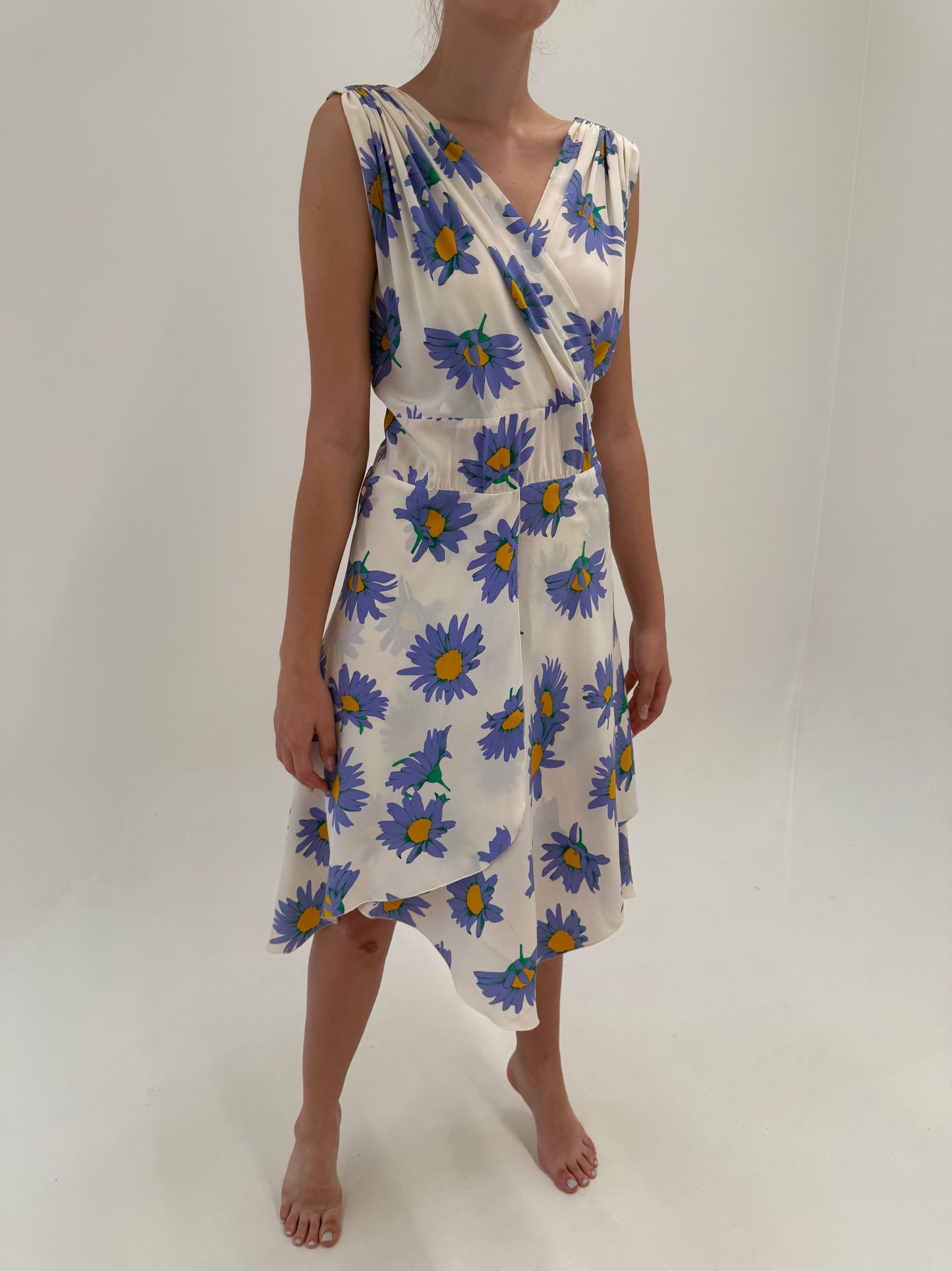 Rochie vintage din mătase naturală butter white cu print floral superb