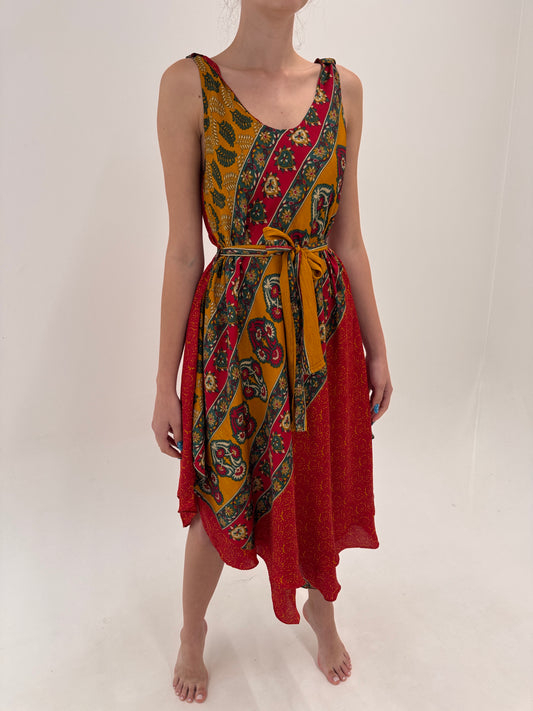Rochie boho din mătase naturală în culori superbe free size cu cordon