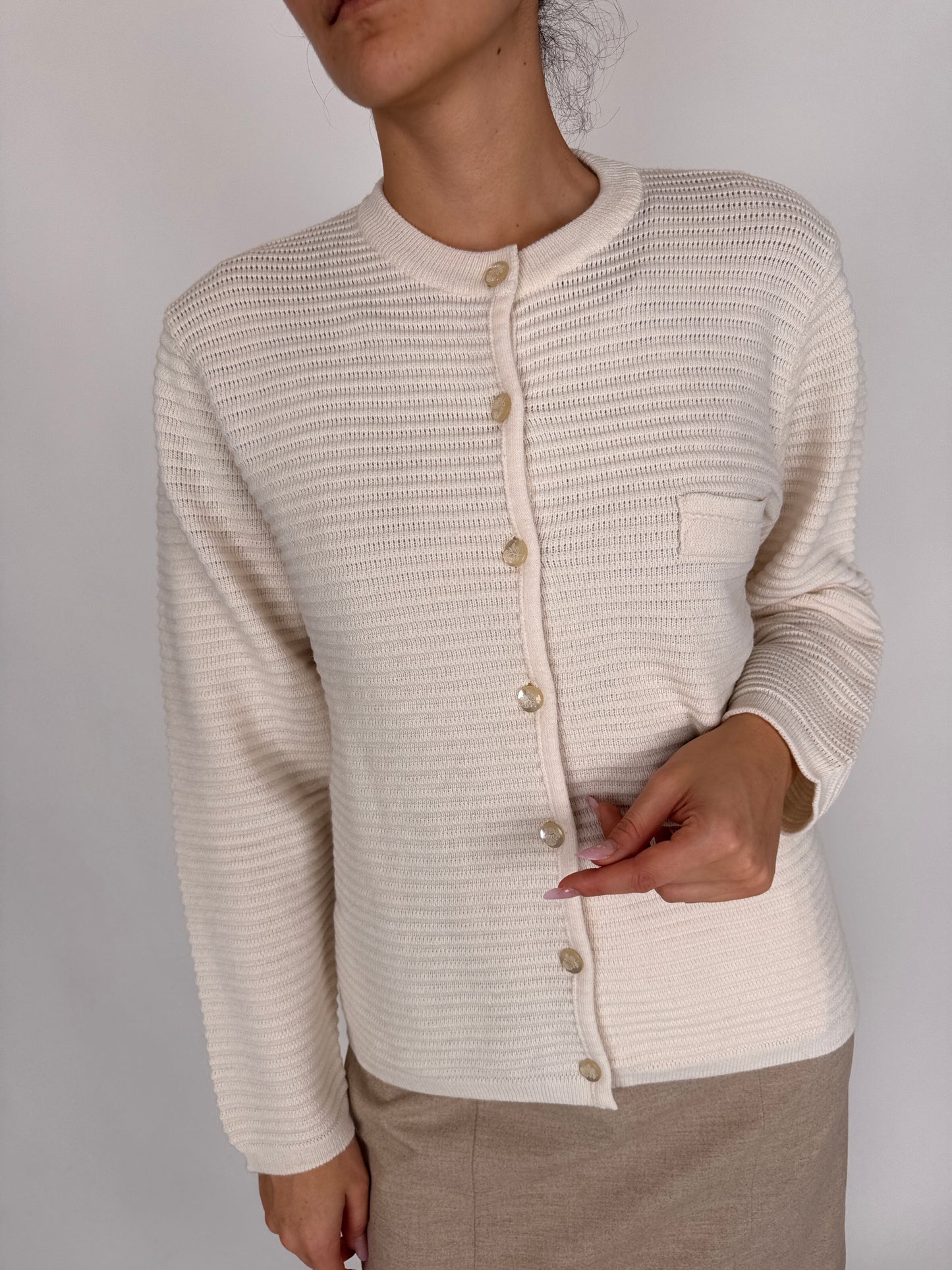 Cardigan din lana extrafina texturată porcelain white