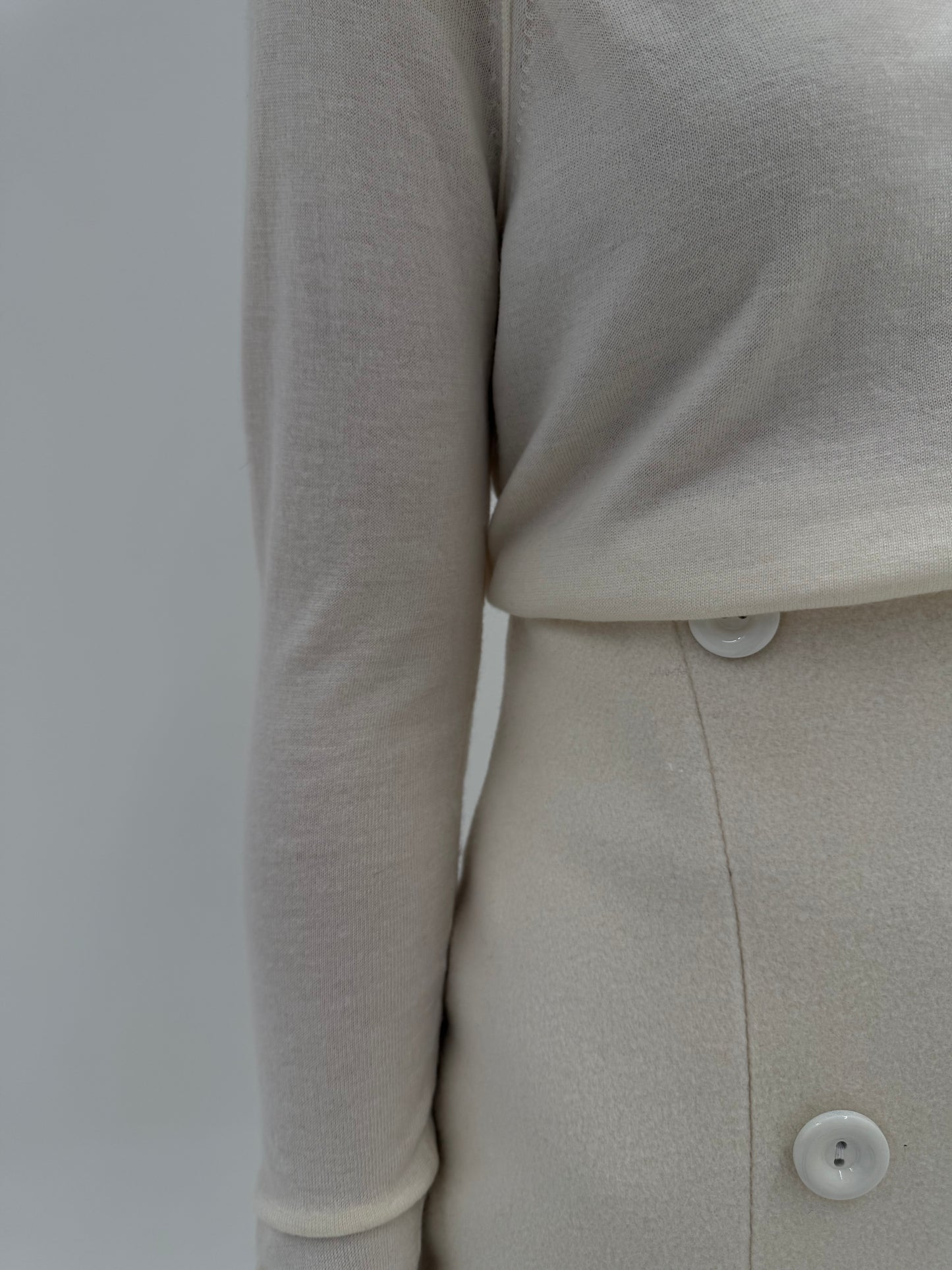 Fustă butter white din lana extrafina plina cu talie ultra înaltă