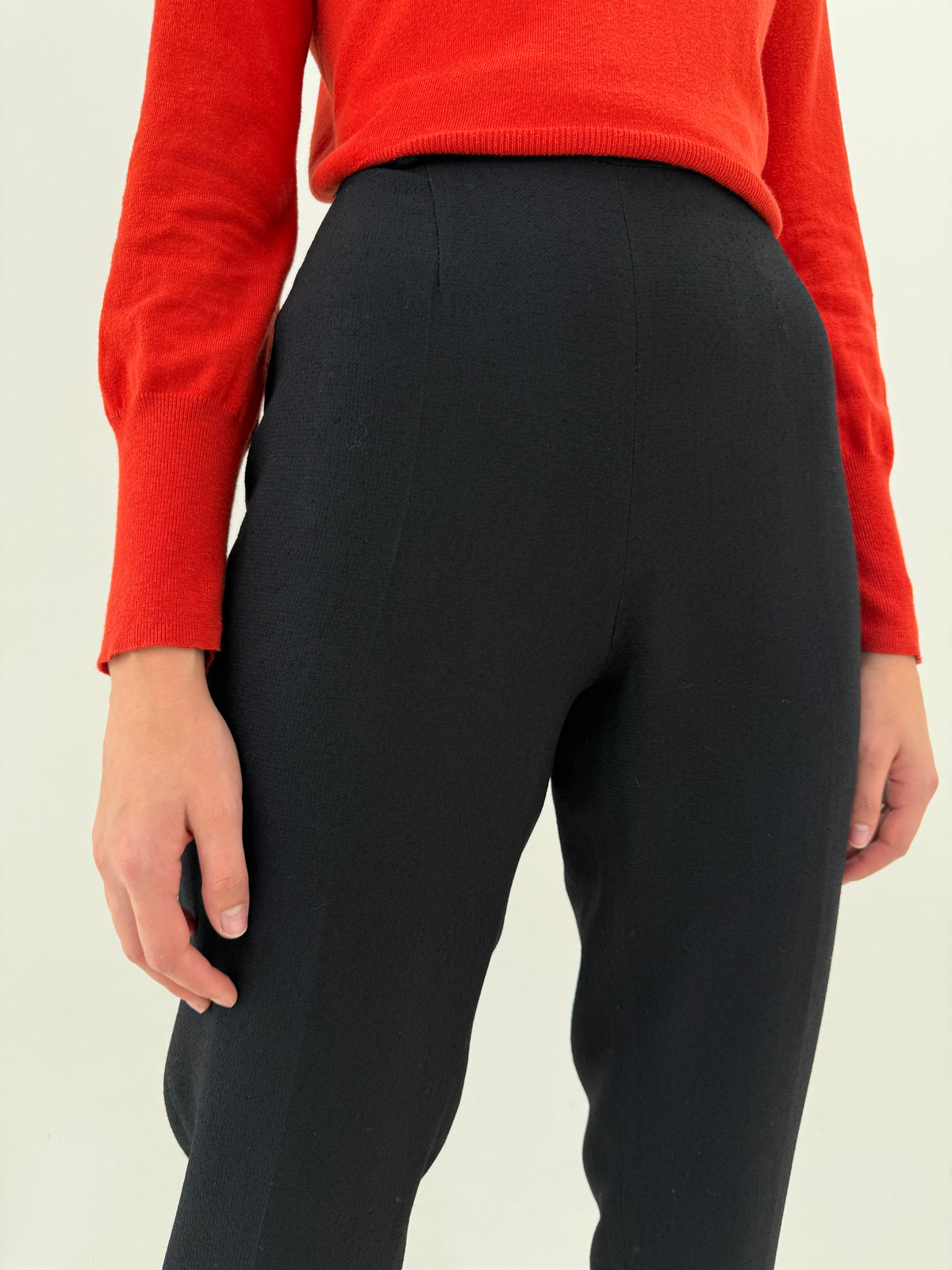 Pantaloni tall țigaretă din lanita extrafina cu talie ultra înaltă