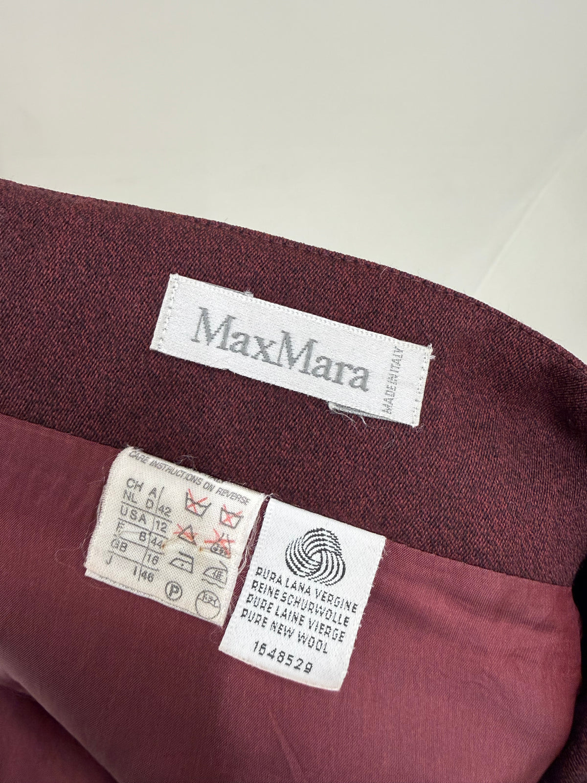 Fustă Max Mara plum din lana excepțională pura certificată creion cu talie ultra înaltă