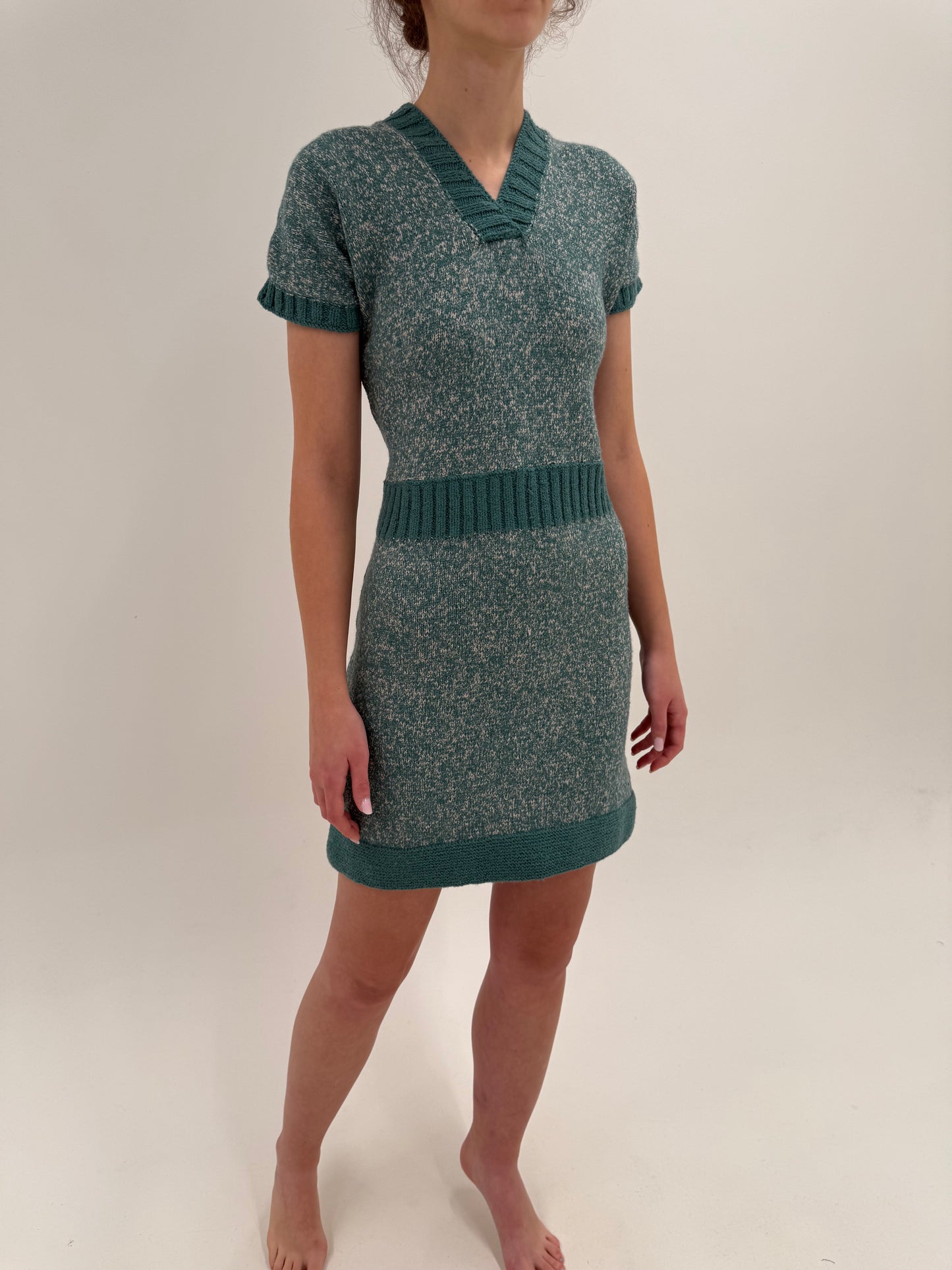 Rochie vintage din tricot melanj de lana extrafina multiply lucrată manual