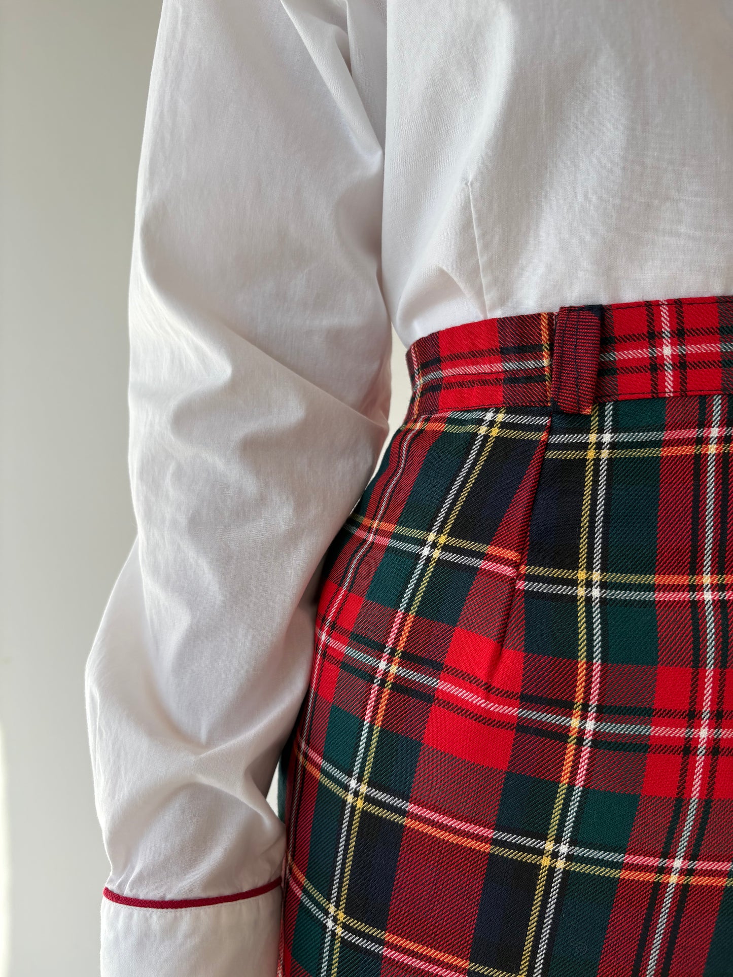 Fustă din Tartan de lana extrafina cu buzunare și talie ultra înaltă