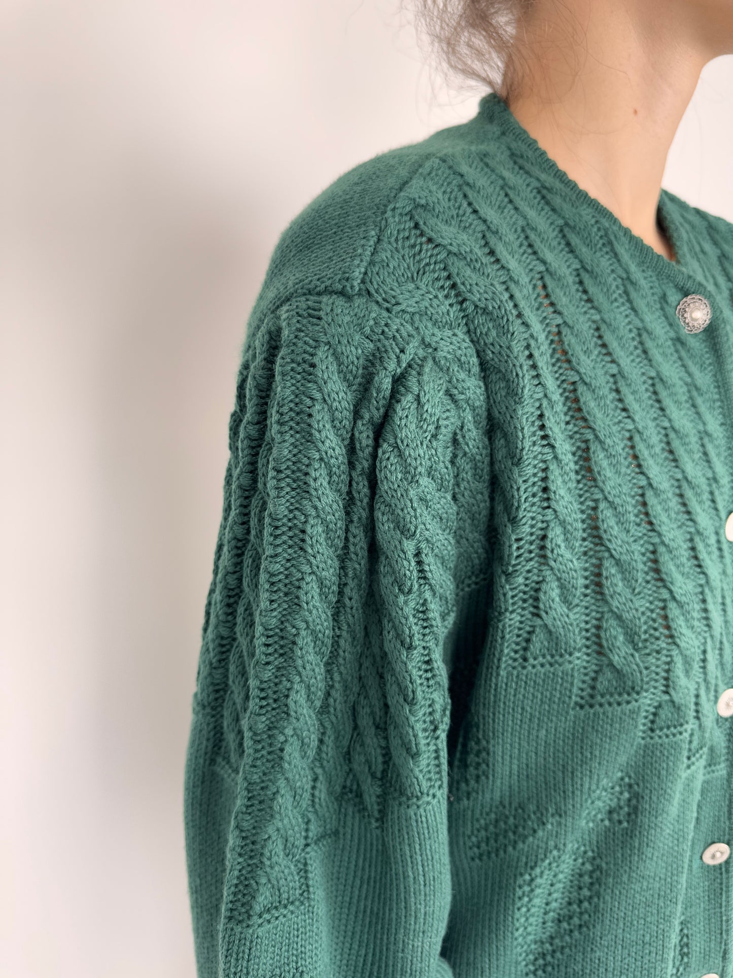 Cardigan vintage pine green din mix de lana extrafina gros