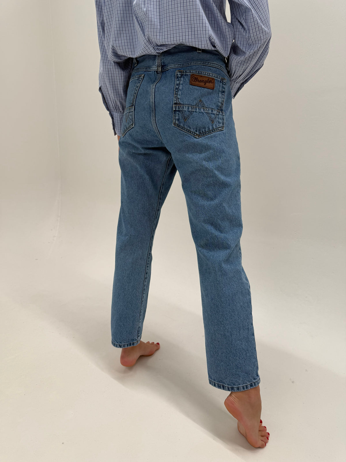 Jeans vintage premium straight leg classic wash cu talie mai generoasă