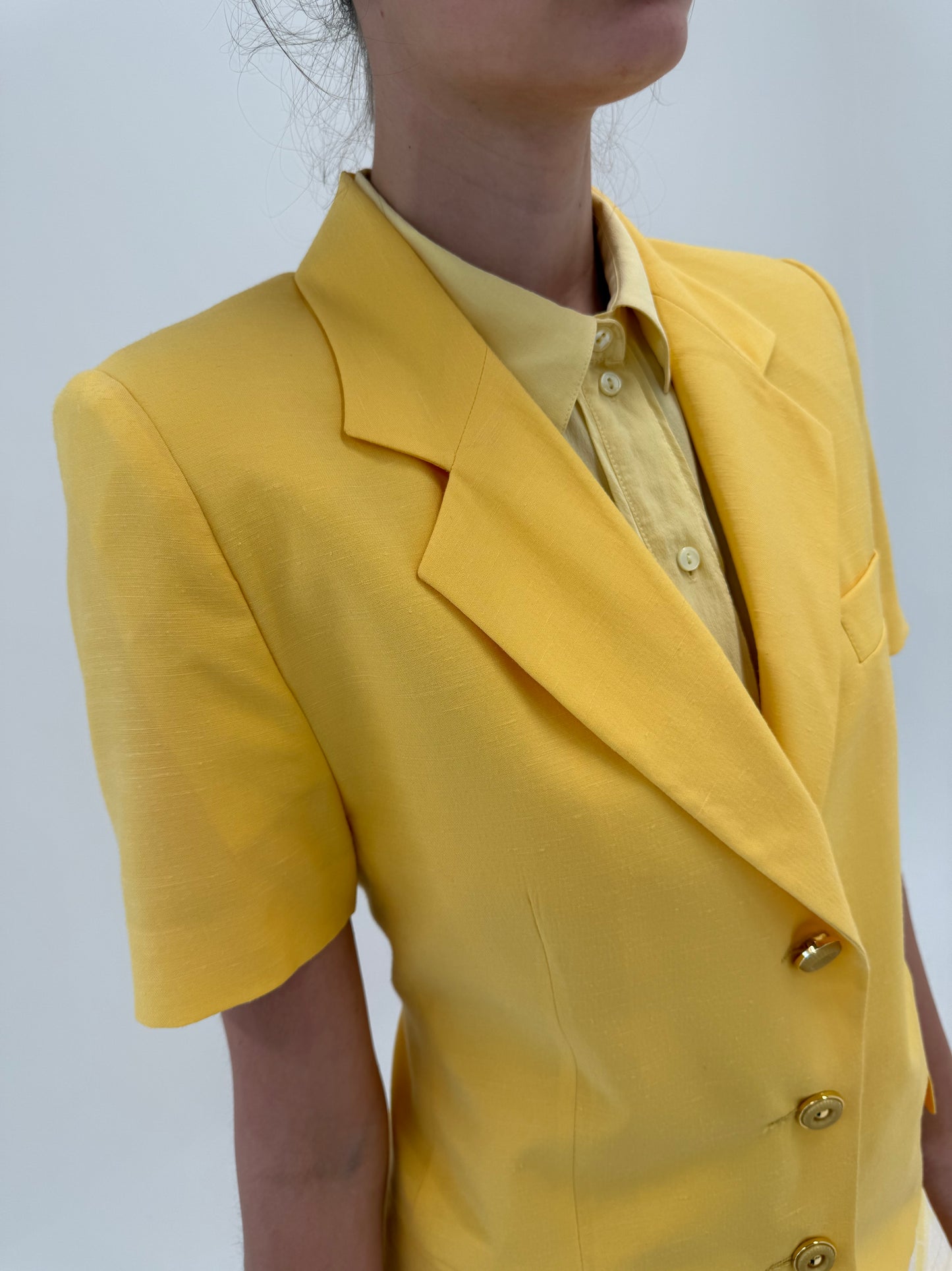 Sacou cambrat vintage din pânză ușor structurată butter yellow