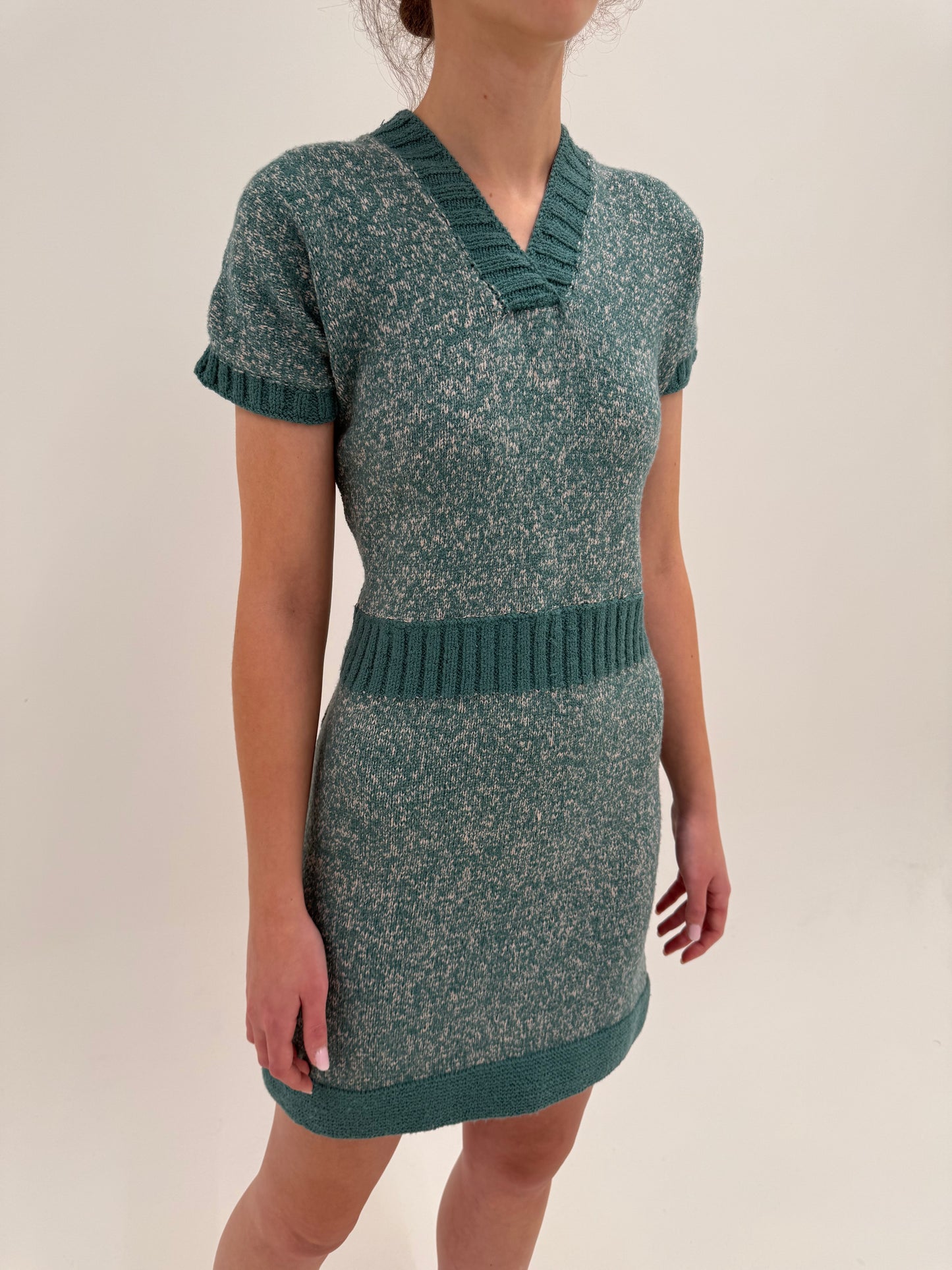 Rochie vintage din tricot melanj de lana extrafina multiply lucrată manual