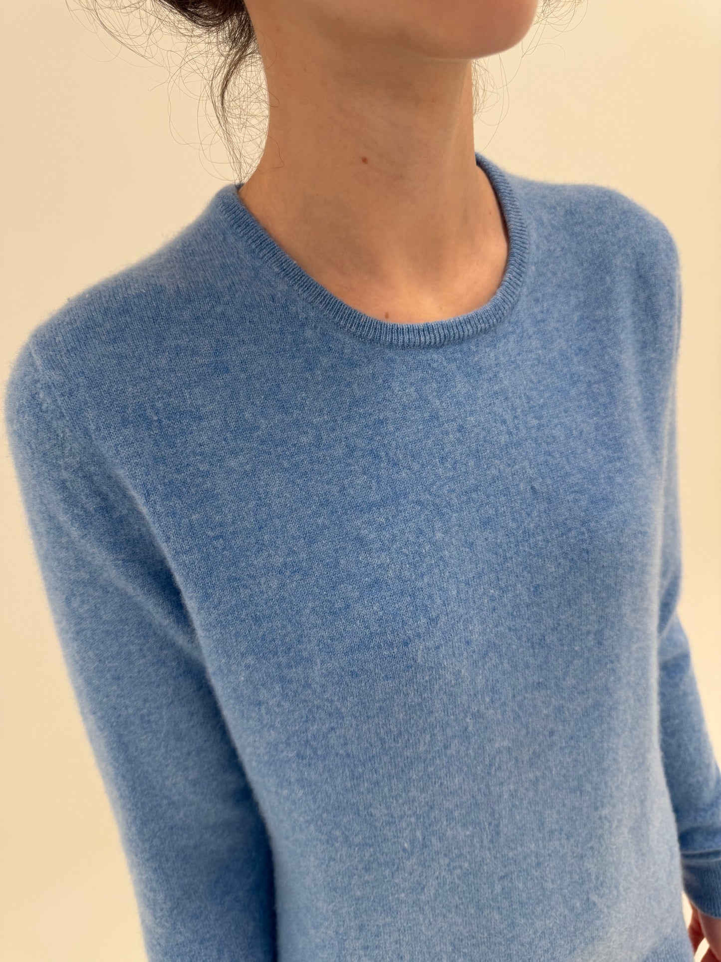 Pulover baby blue din cașmir multiply crew neck