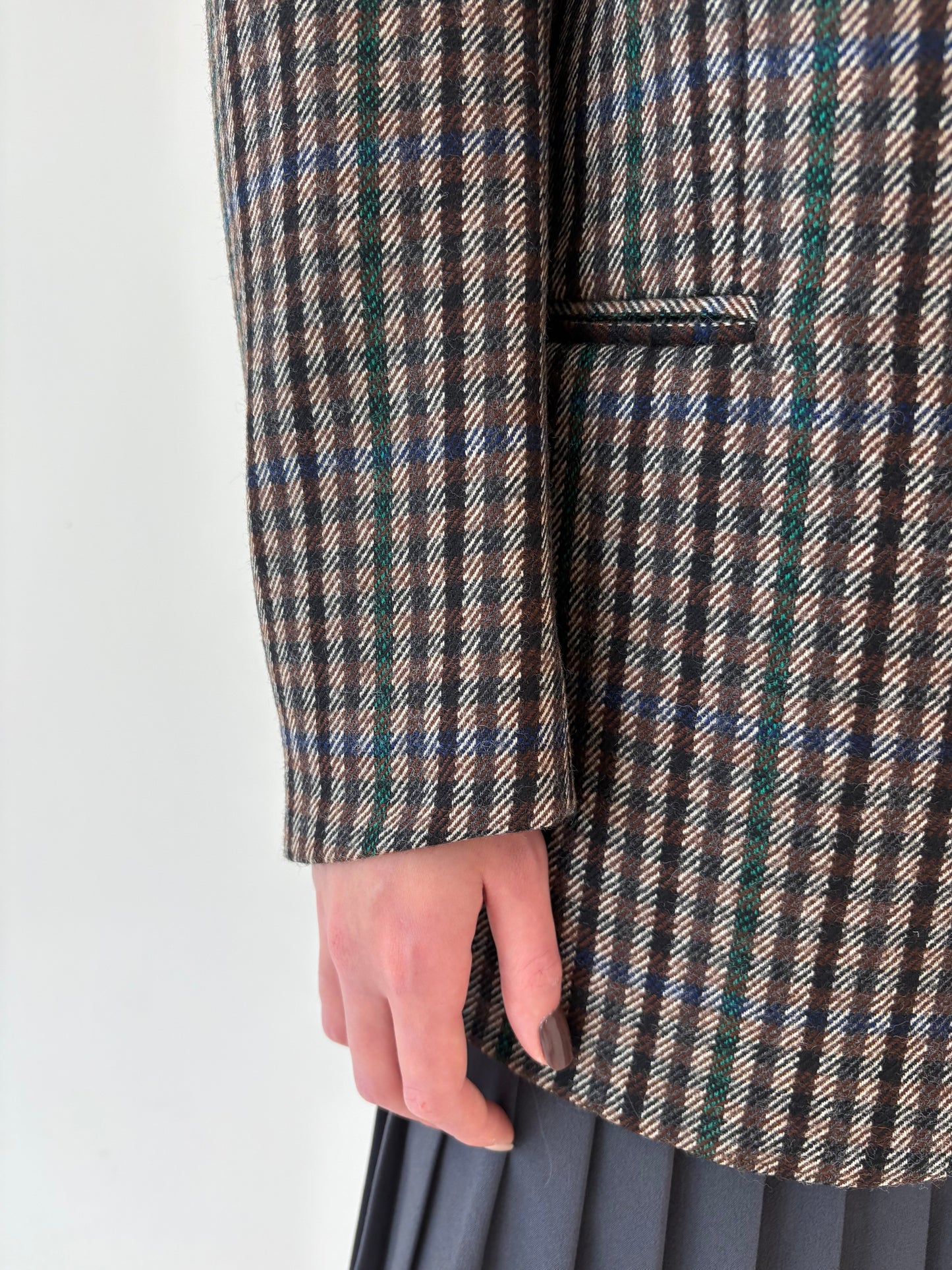 Sacou vintage italian în carouri din lana extrafina groasă